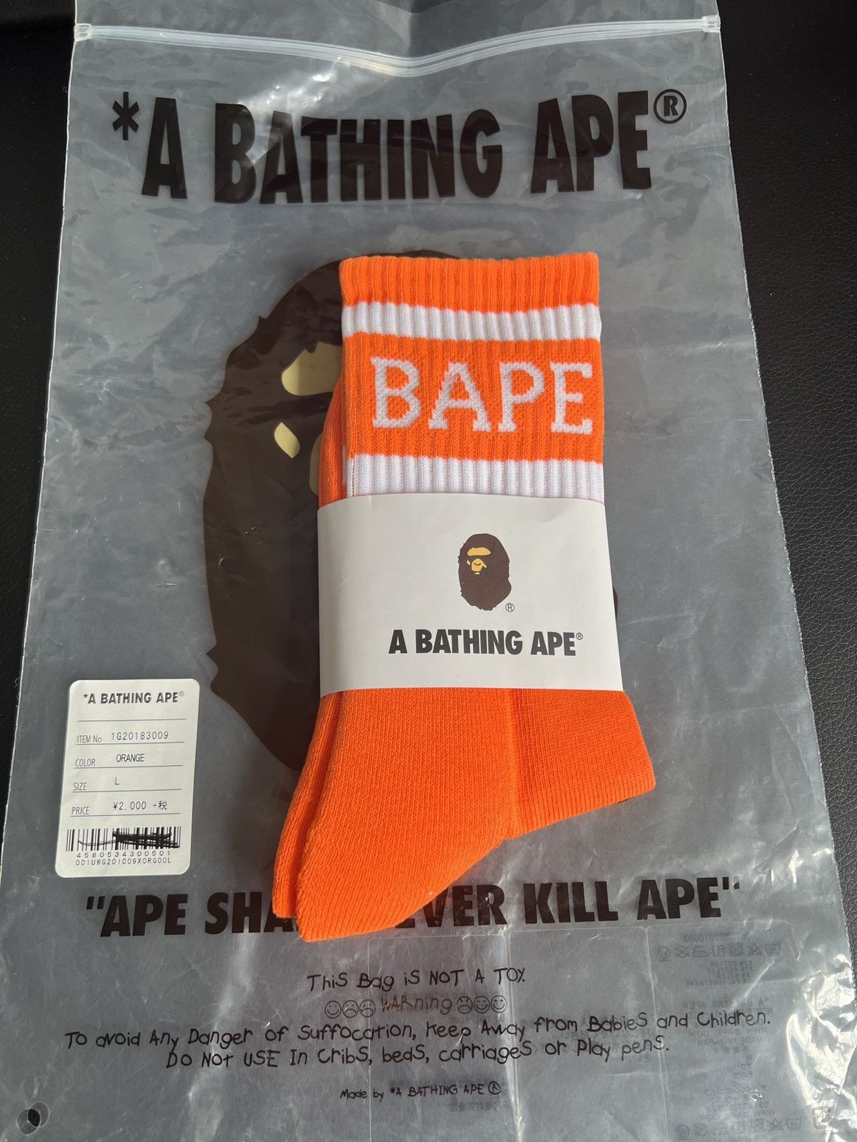 Bape Bape Orange and White Socks Size Large Size ONE SIZE - 1 Thumbnail