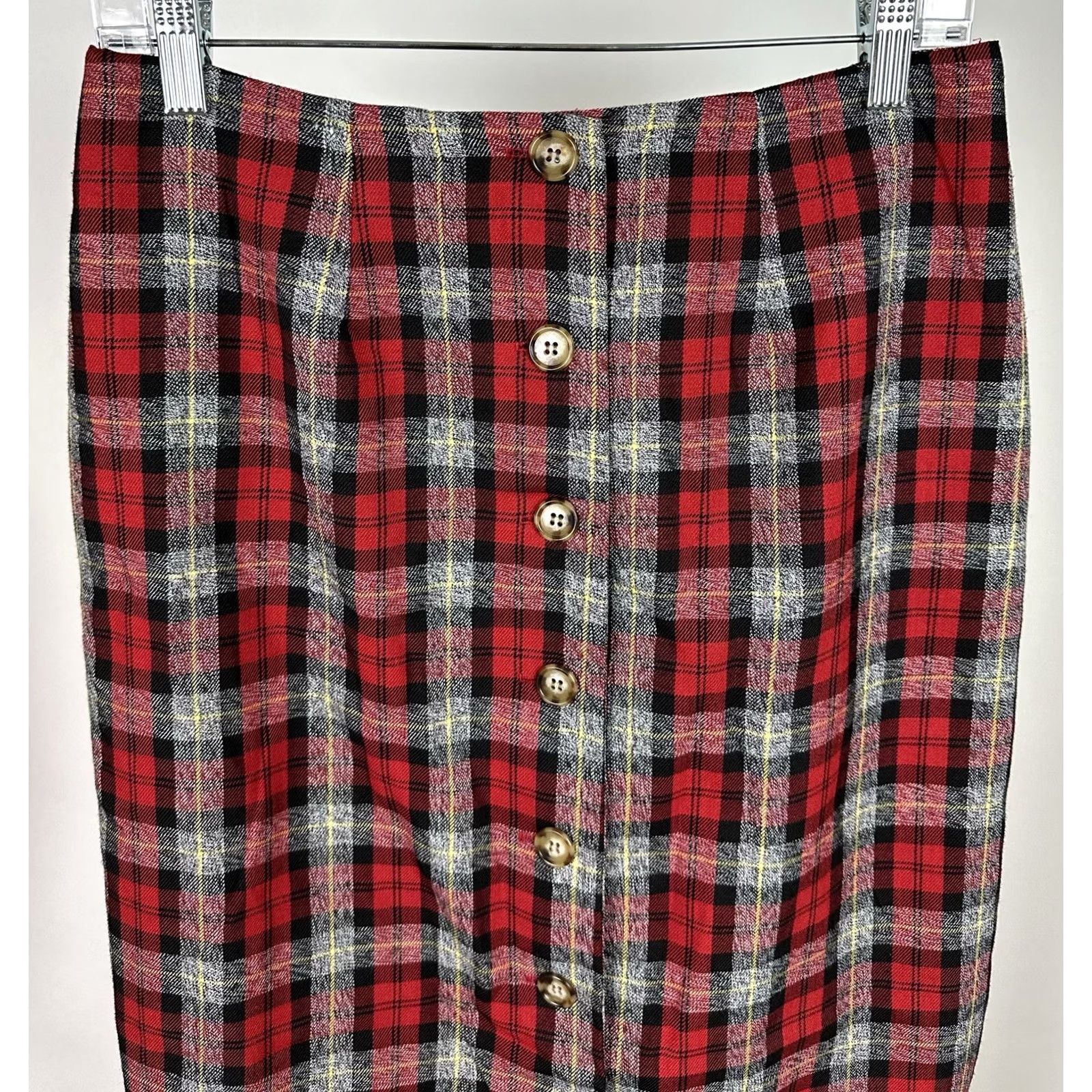 Vintage VINTAGE F.L. Malik Skirt Plaid Long 28 High Button Front 90s School Uniform Red Womens Size 28" / US 6 / IT 42 - 3 Thumbnail