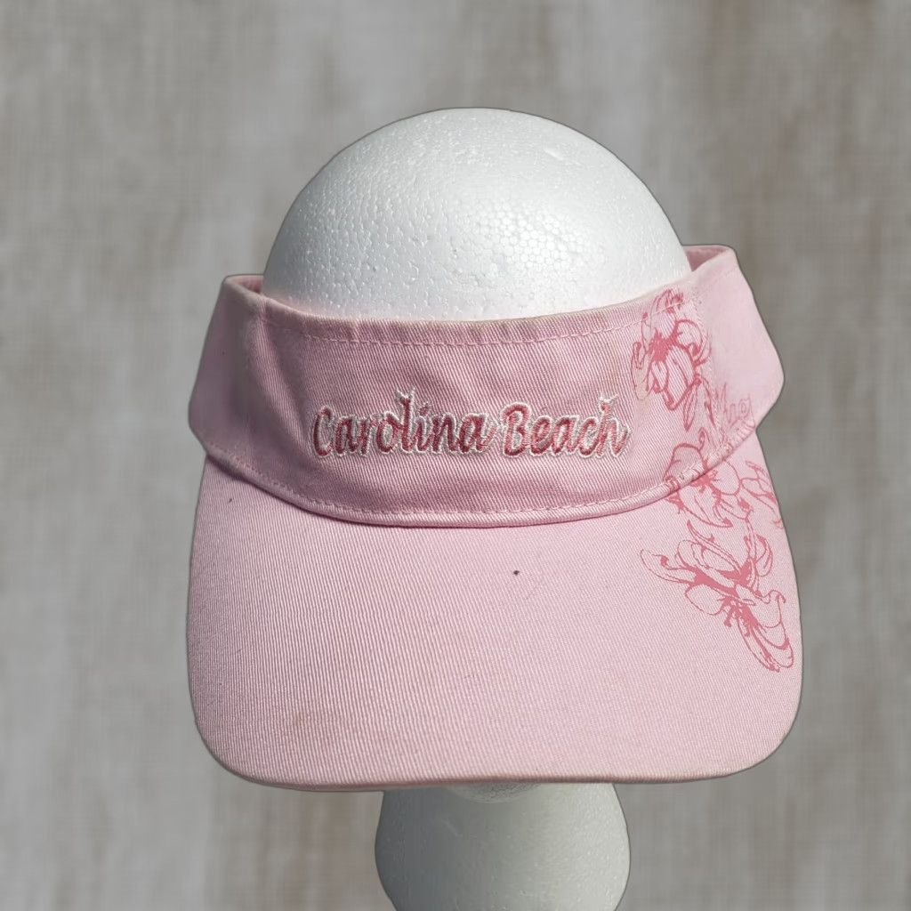 Vintage Hat North South Carolina NC SC Beach Pink Floral Flowers Visor Adjustable Cap Size ONE SIZE - 1 Thumbnail