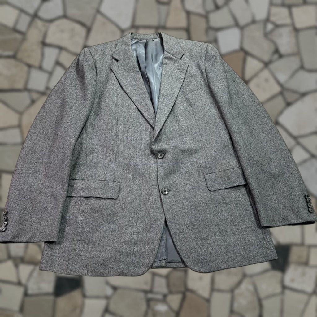 Vintage Hickey Freeman Blazer Mens 44L Gray Herringbone Wool Sport Coat Jacket Size 44R - 1 Thumbnail