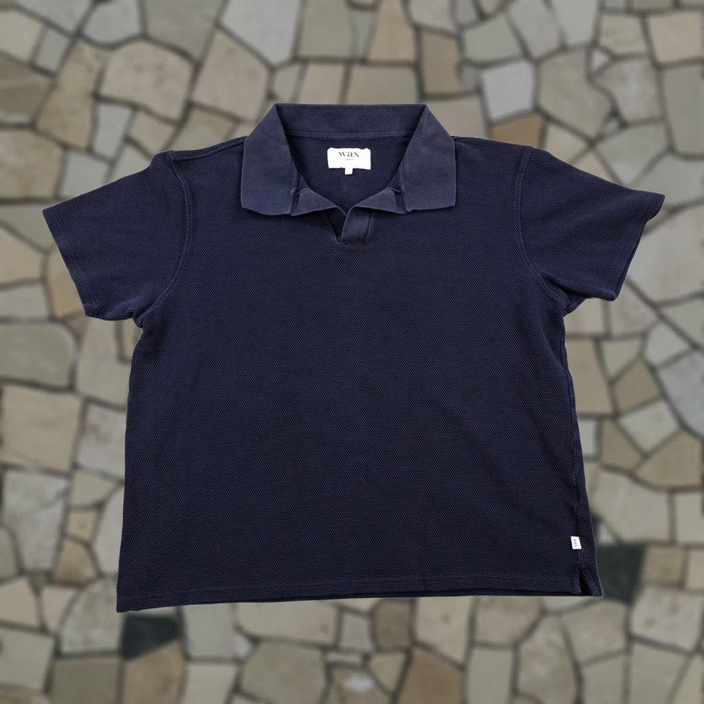 Wax London VINTAGE Wax London Polo Shirt Mens 2XL Navy Blue Heavyweight Textured Thermal Split Neck Shirt Mens 2XL Navy Blue Size US XXL / EU 58 / 5 - 1 Thumbnail
