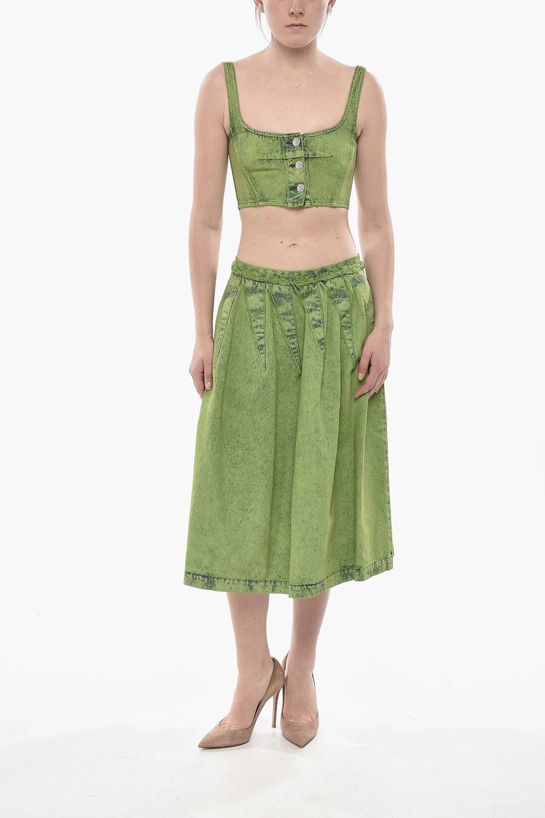 Marni og1mm0326 Denim Bustier Crop Top in Green Size S / US 4 / IT 40 - 4 Thumbnail
