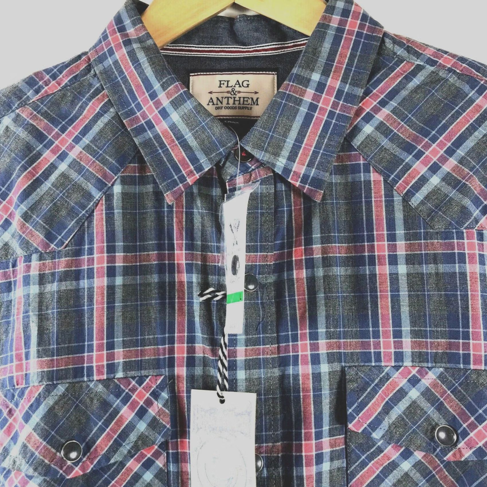 Flag & Anthem Flag & Anthem Shirt Mens M Pearl Snap Long Sleeve Western Gray Plaid Cotton Button-Up N/A Size US M / EU 48-50 / 2 - 3 Thumbnail