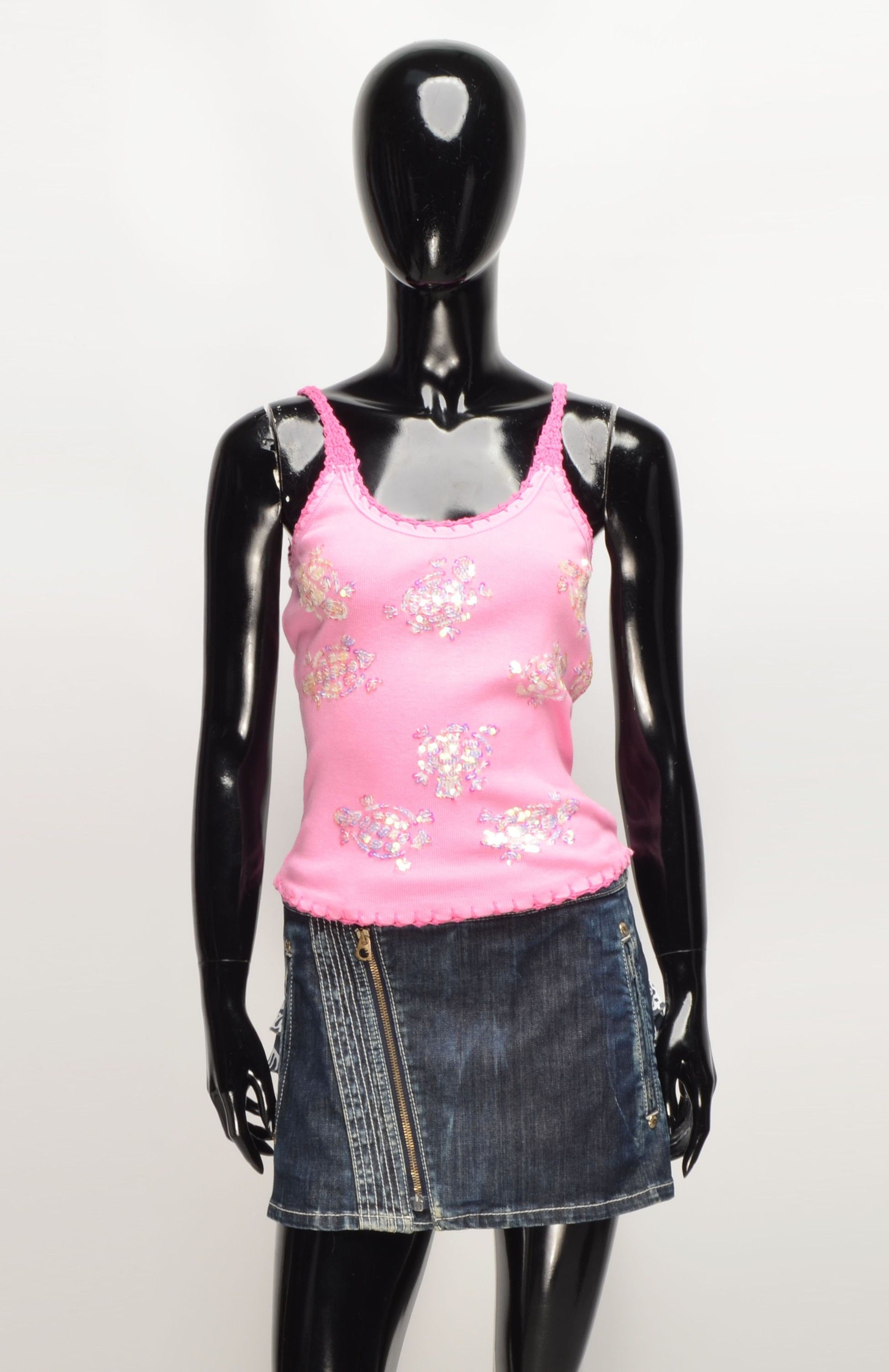 Vintage Vintage Be Luini Y2K Turtle Sequin Beaded Tank Top Size S / US 4 / IT 40 - 1 Thumbnail