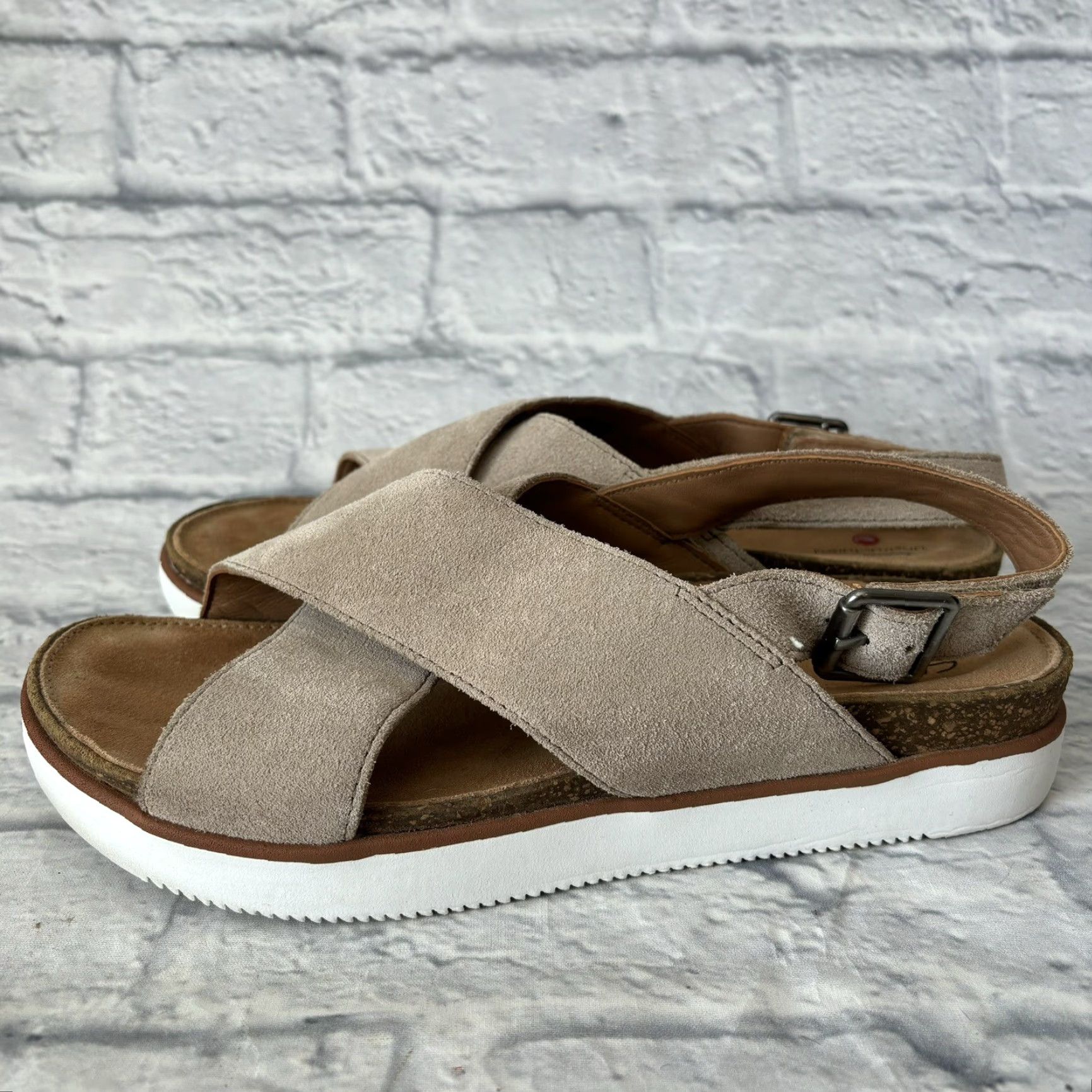 Clarks Clarks Elayne Cross Sandals Beige Suede Cork Women’s Size 9.5 US Leather Lining, Cross, Slingback, Women, Sandal Size US 10 / IT 40 - 7 Thumbnail