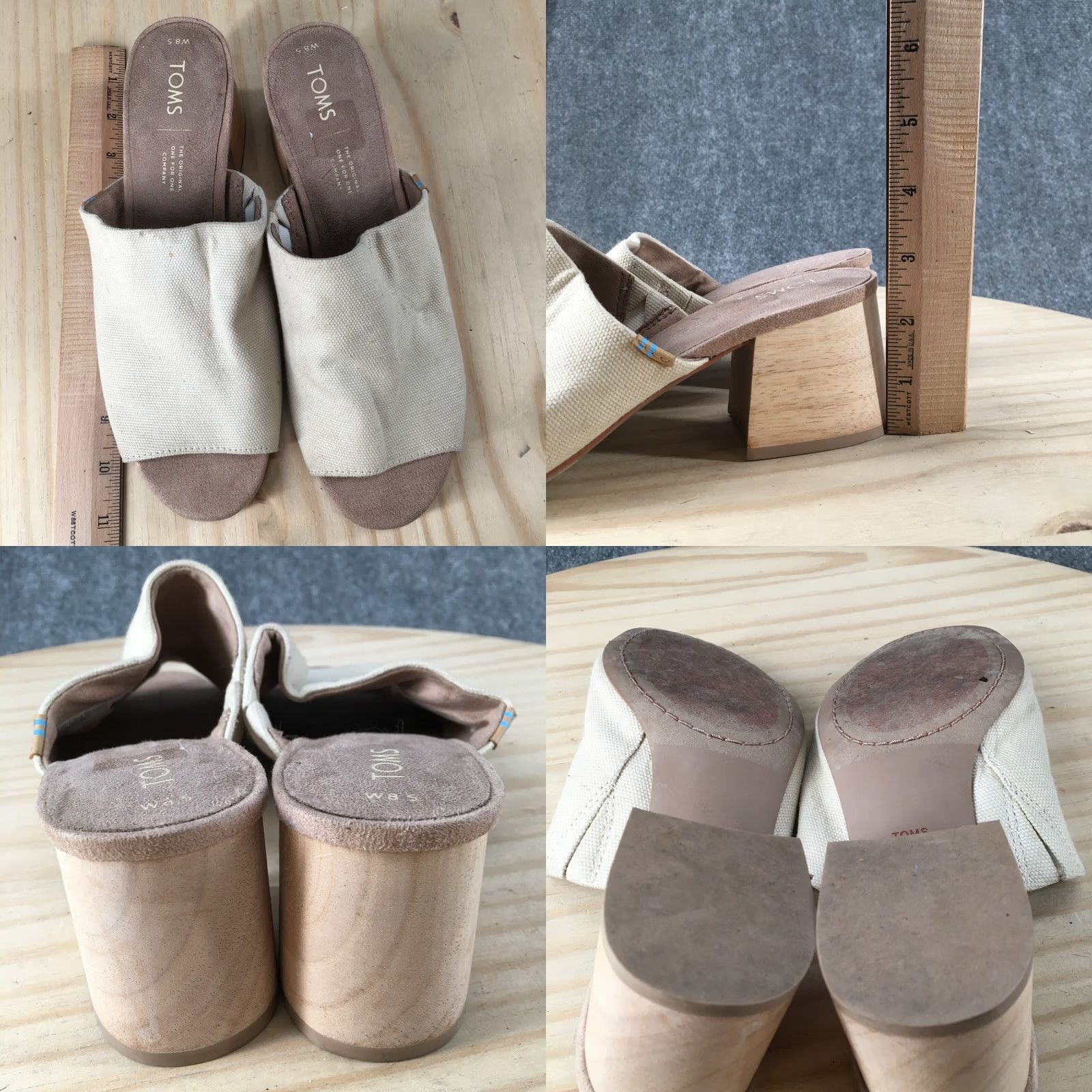 Toms Toms Grace Sandals Womens 8.5 Beige Fabric Slip On Mule Casual Open Toe Heels Size US 9 / IT 39 - 8 Thumbnail
