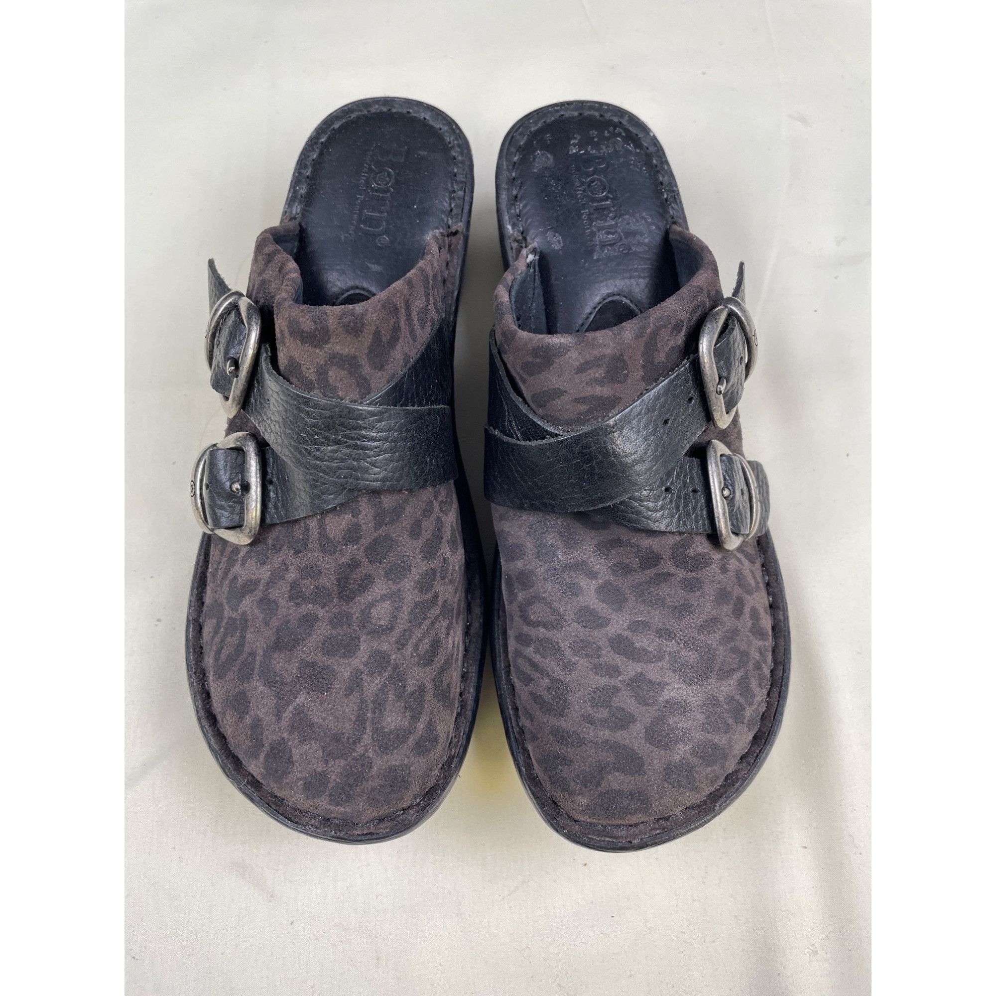 Born Born Women's Brown Leather Animal Print Clogs/ Shoes Size 7 Size US 7 / IT 37 - 1 Thumbnail