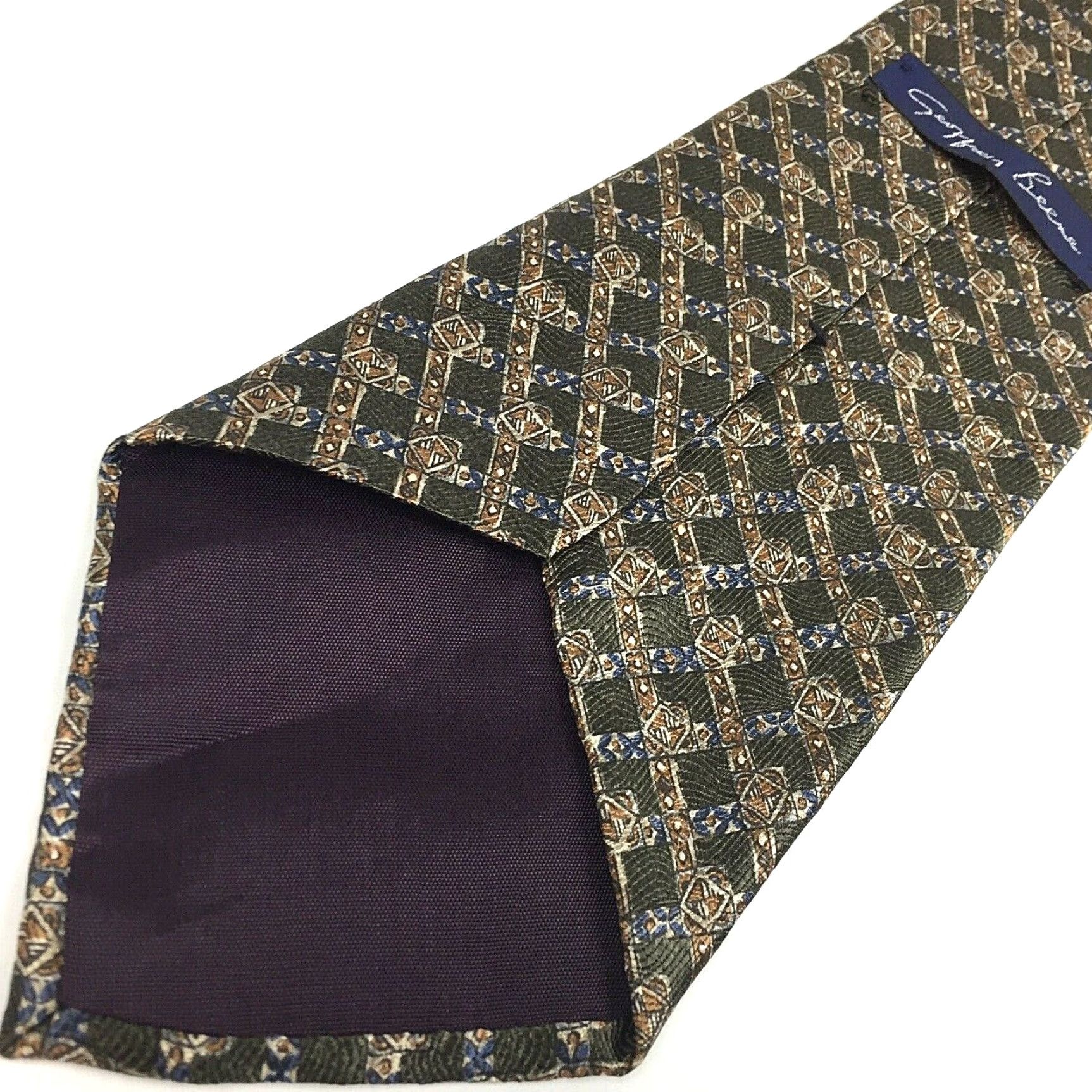 Geoffrey Beene Geoffrey Beene Green Silk Neck Tie Men Tie Short 4" Width Geometric Pattern 55" Length Green Silk Tie Size ONE SIZE - 3 Thumbnail