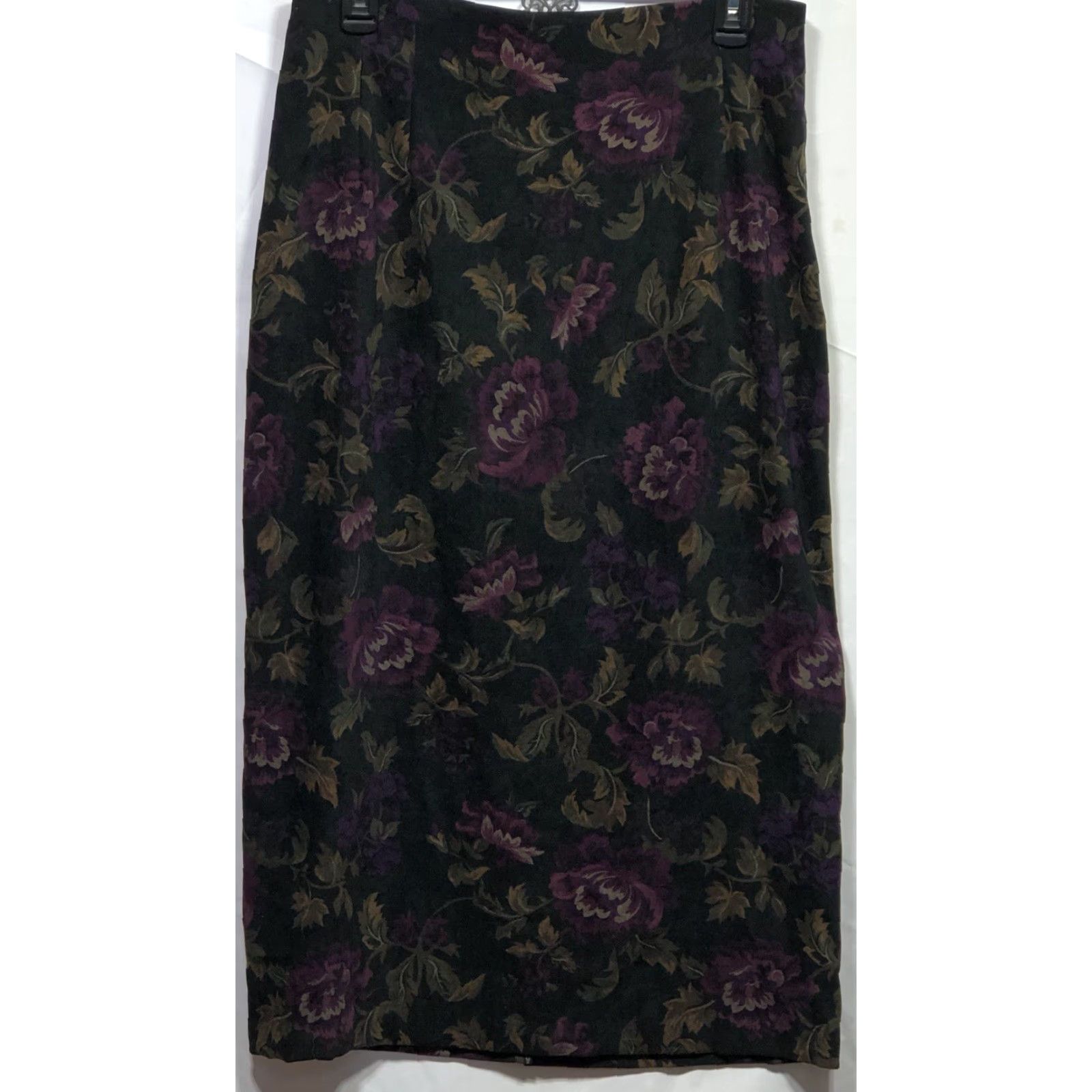 Vintage VINTAGE Briggs Midi Skirt 12P Blk Purple Floral 31"W Career Cottage Whimsigoth Size 34" / US 12 / IT 48 - 5 Thumbnail
