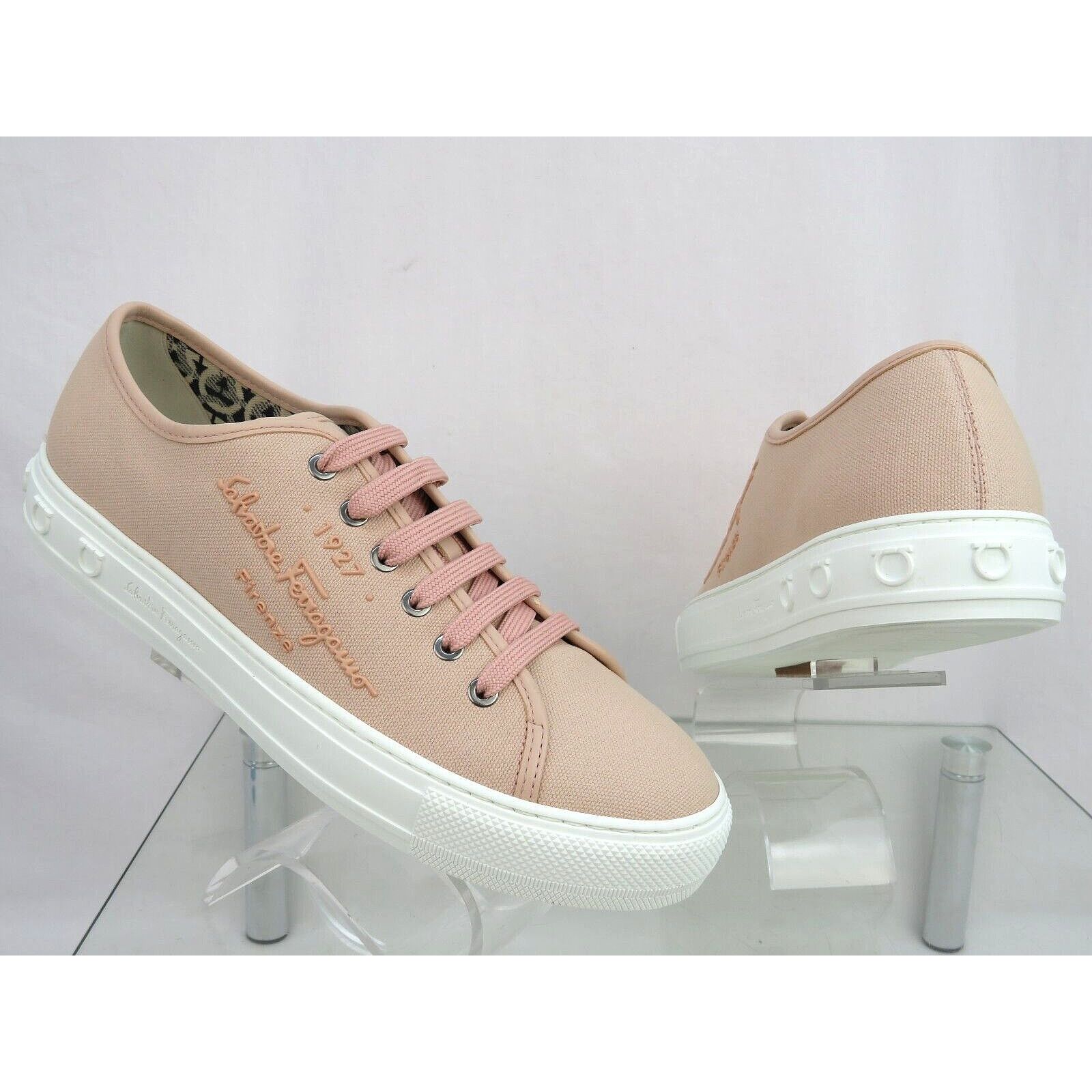 Salvatore Ferragamo MEDITERR PINK LEMONADE CANVAS LEATHER TRIM LOGO SNEAKERS 9 C Size US 9 / IT 39 - 6 Thumbnail