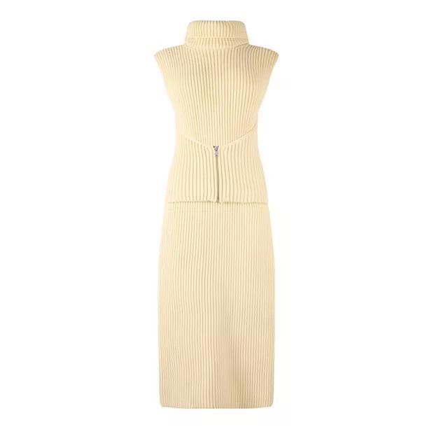 Jil Sander o1g2r1mq1024 Ribbed Knit Dress in Butter Size XXS / US 00 / IT 34 - 3 Thumbnail