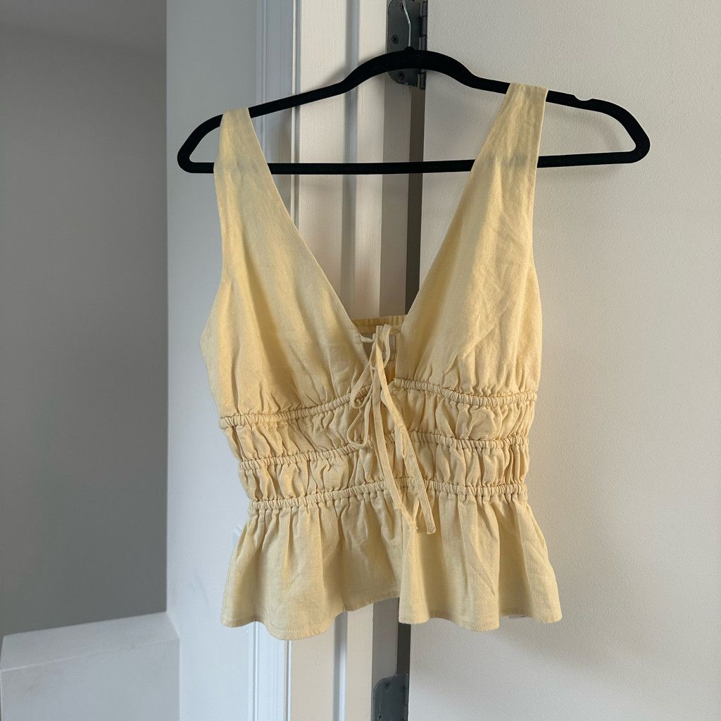 Hollister Linen-Blend Tie-Front Peplum Top Size S / US 4 / IT 40 - 2 Thumbnail