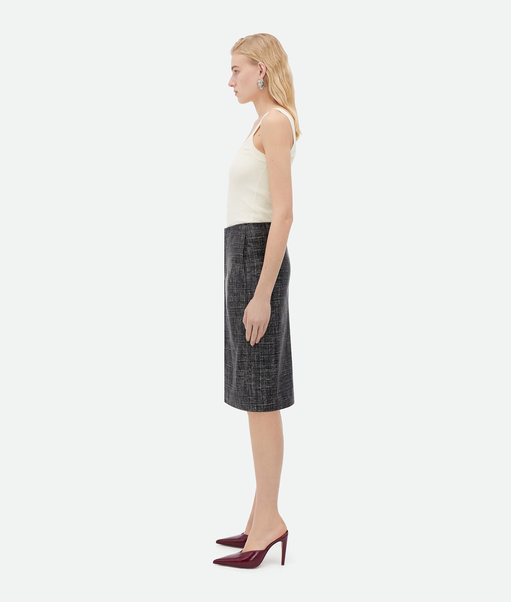 Bottega Veneta o1n1vont0325 Printed Leather Midi Skirt in Black/White Size 25" / US 0 / IT 36 - 2 Thumbnail