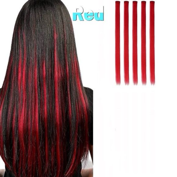 Other 5 Pcs 20 Inches Red Synthetic Hair Extensions Size ONE SIZE - 1 Thumbnail