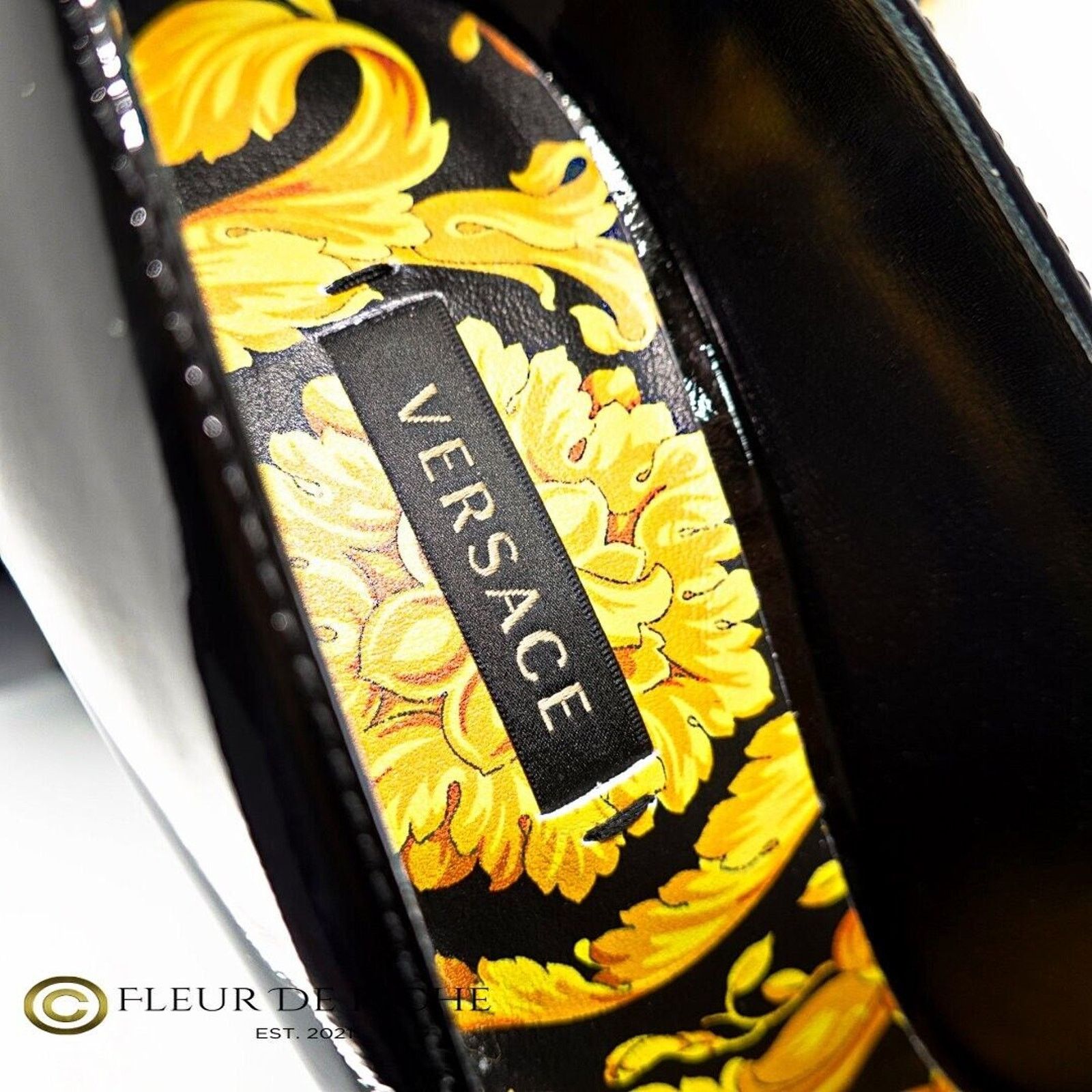 Versace Versace Black Medusa Barocco Print Patent Leather Pumps 38.5 Size US 7.5 / IT 37.5 - 5 Thumbnail
