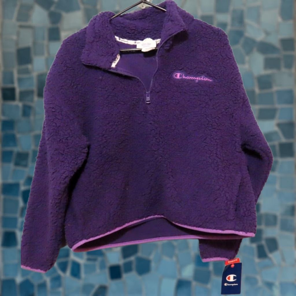 Champion Champion Women’s Jacket Teddy 1/4 Zip Fleece Purple Regular M Long Sleeve Zip Pocket Casual/Party/Cocktail Travel Fall Winter Spring Size M / US 6-8 / IT 42-44 - 1 Thumbnail