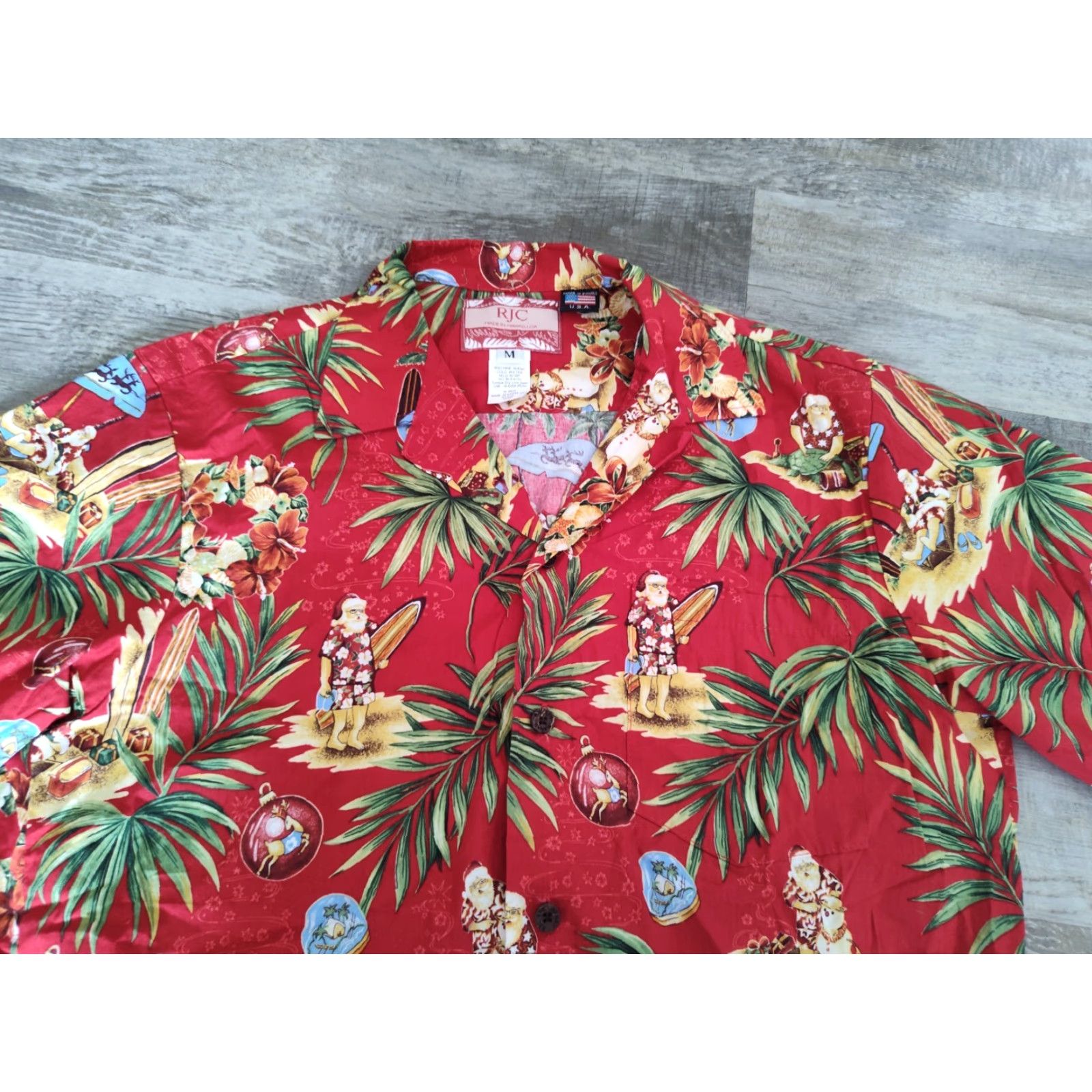 Vintage VINTAGE RJC Men's Hawaiian Shirt Short Sleeve Size M Tropical Floral Cotton Surfer Santa Claus Christmas Summer Fall Spring Made in USA Size US M / EU 48-50 / 2 - 4 Thumbnail