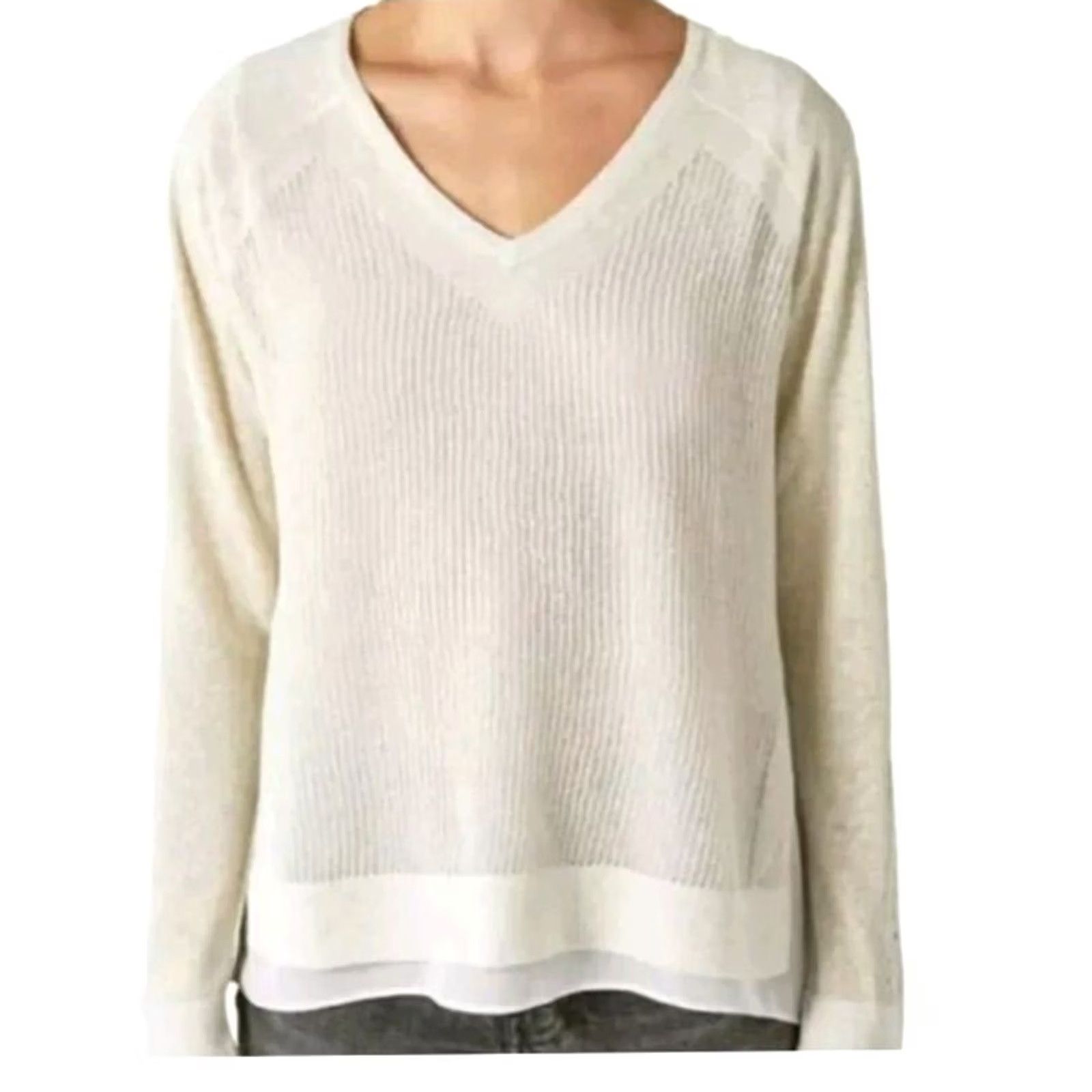 Lucky Brand Lucky Brand Women's V-neck Gold Shimmer Knit Blouse Size S P NEW Size S / US 4 / IT 40 - 2 Thumbnail