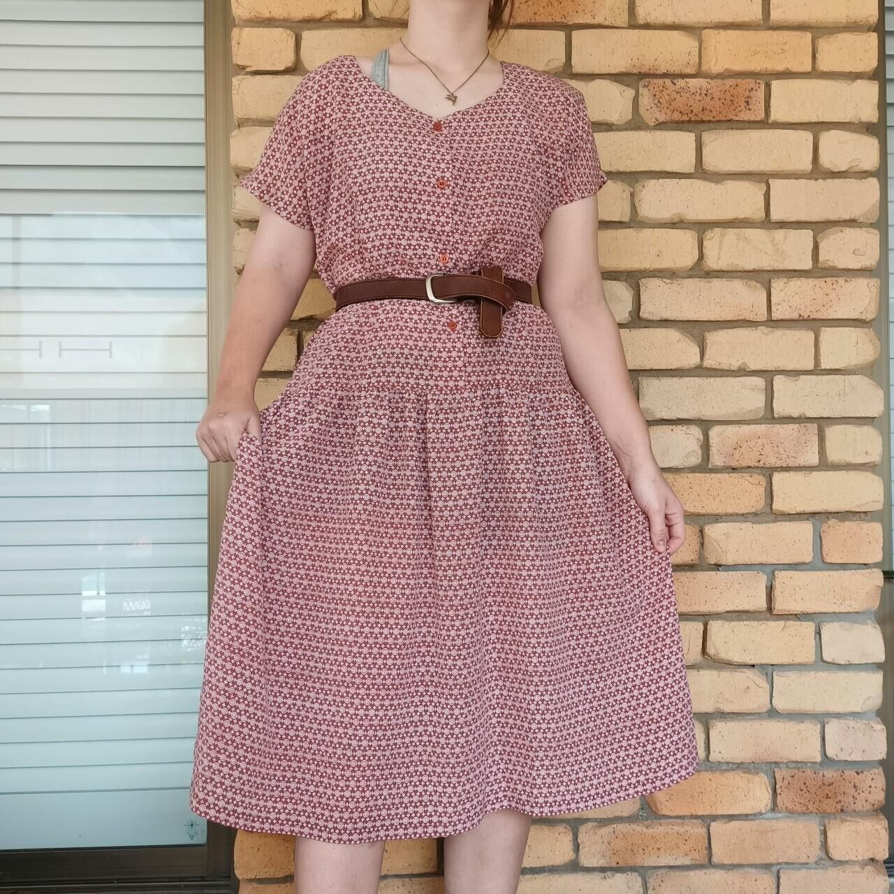 Other Vintage 80s Dress A Line Midi Drop Waist Prairie Cottage Size L / US 10 / IT 46 - 1 Thumbnail