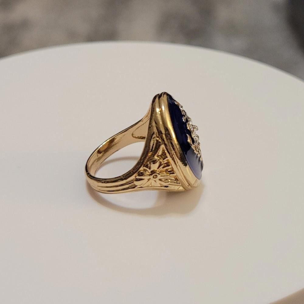 Designer Men's Blue Enamel Sterling Silver Antique Gold Ring - Size 8 Size ONE SIZE - 5 Thumbnail