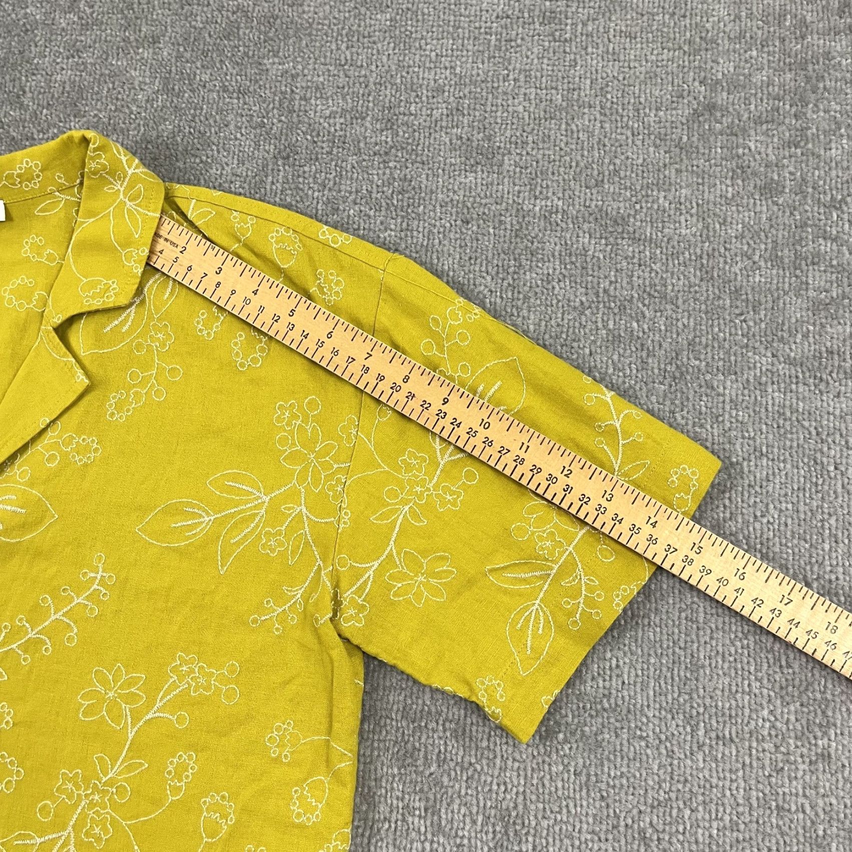 Madewell Madewell Button Up Shirt Women Medium Crop Yellow Floral Embroidered Linen Blend Shirt Size M / US 6-8 / IT 42-44 - 4 Thumbnail