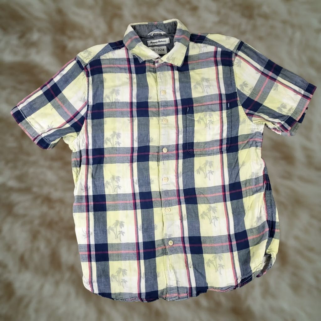 Tommy Bahama Tommy Bahama Shirt Mens Medium Blue Yellow Plaid Cotton Button Up Short Sleeve Shirt Size US M / EU 48-50 / 2 - 1 Thumbnail