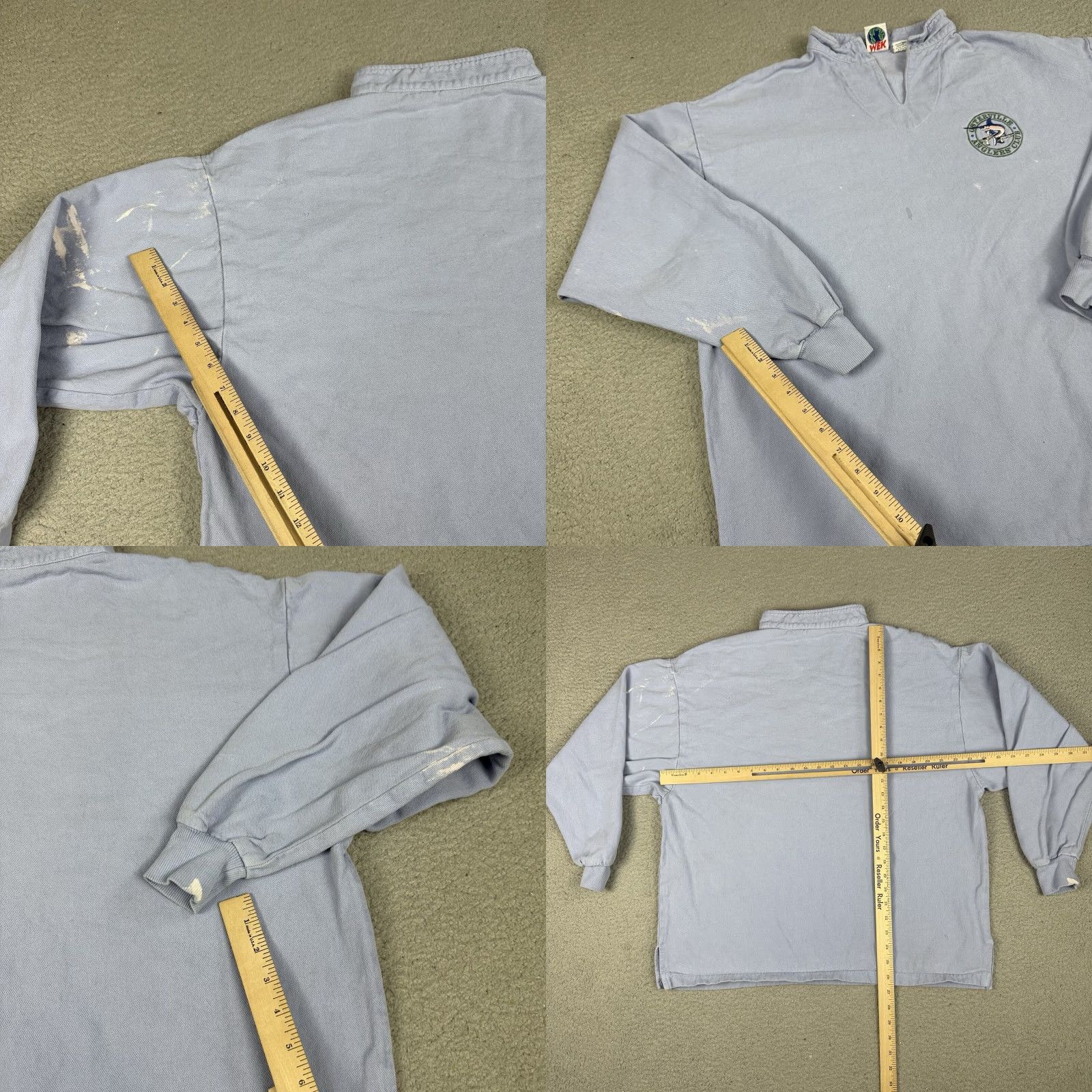 Vintage VINTAGE WEK Sweatshirt Mens M Blue USA Anglers Club 80s 90s Nautical Marine Outdoor Fishing Pattern Embroidered Pullover Mock Neck All Seasons Size US M / EU 48-50 / 2 - 8 Thumbnail