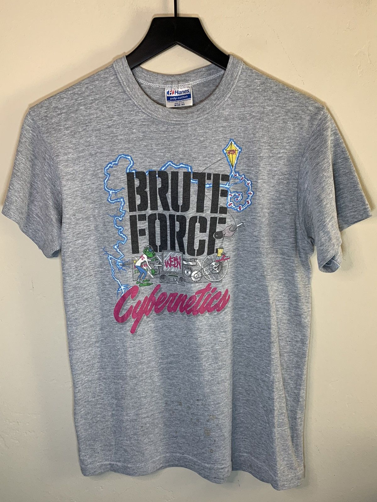 Vintage *RARE* Vintage 80s Brute Force Cybernetics WEBN T-Shirt Size US M / EU 48-50 / 2 - 1 Thumbnail