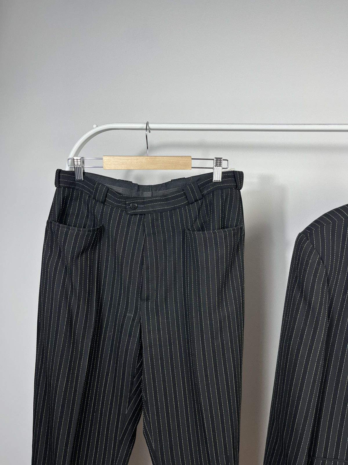 Other Vintage Wool Pinstripe Suit Set Blazer Pants Black France 52 Size 42R - 3 Thumbnail