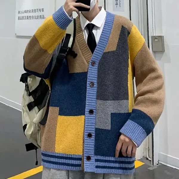 image of Art x Cardigan Unisex Fancy Cardigan Knitwear Jumper Spring Summer in Mix, Men's (Size Large)