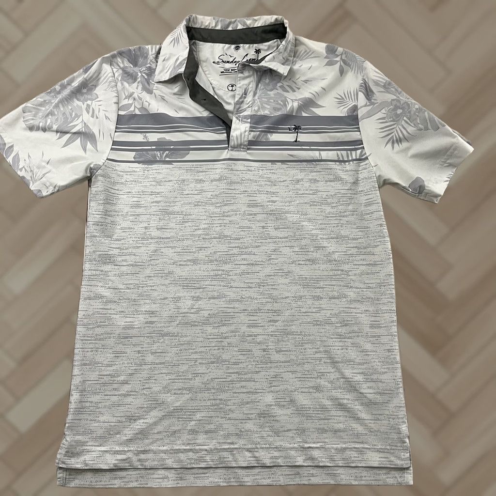 Vintage Sunday Crew Striped Short Sleeve Golf Polo Shirt Men's S Gray UPF 50+ Shirt Size US S / EU 44-46 / 1 - 1 Thumbnail