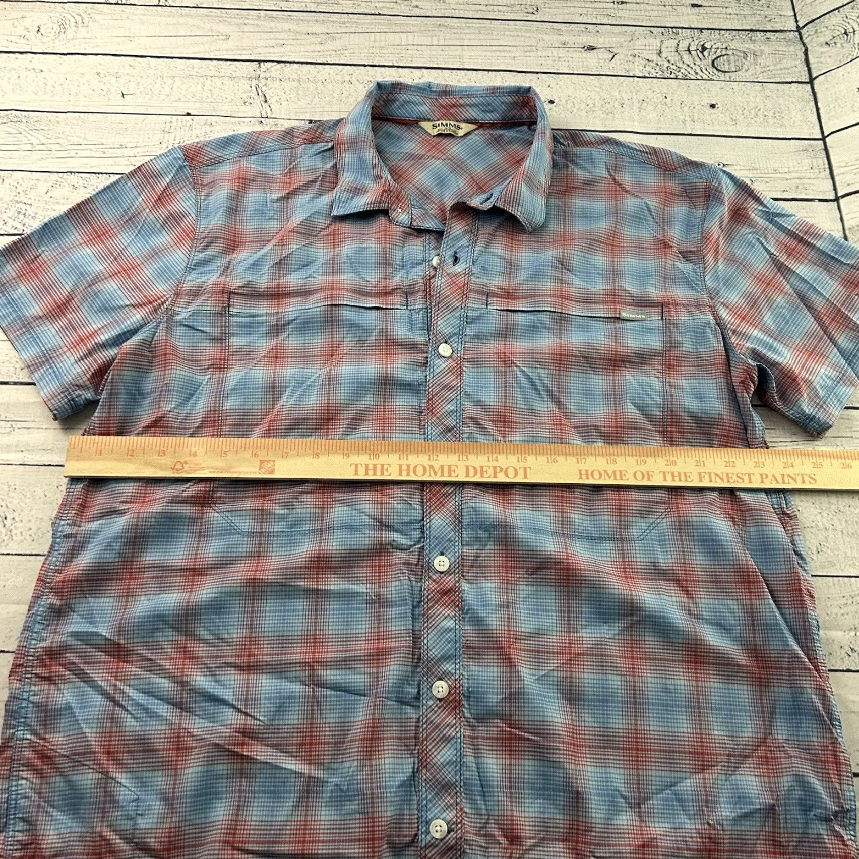Vintage SIMMS Short Sleeve Plaid Nylon Button-Up Shirt Men's XL Blue Red Size US XL / EU 56 / 4 - 6 Thumbnail