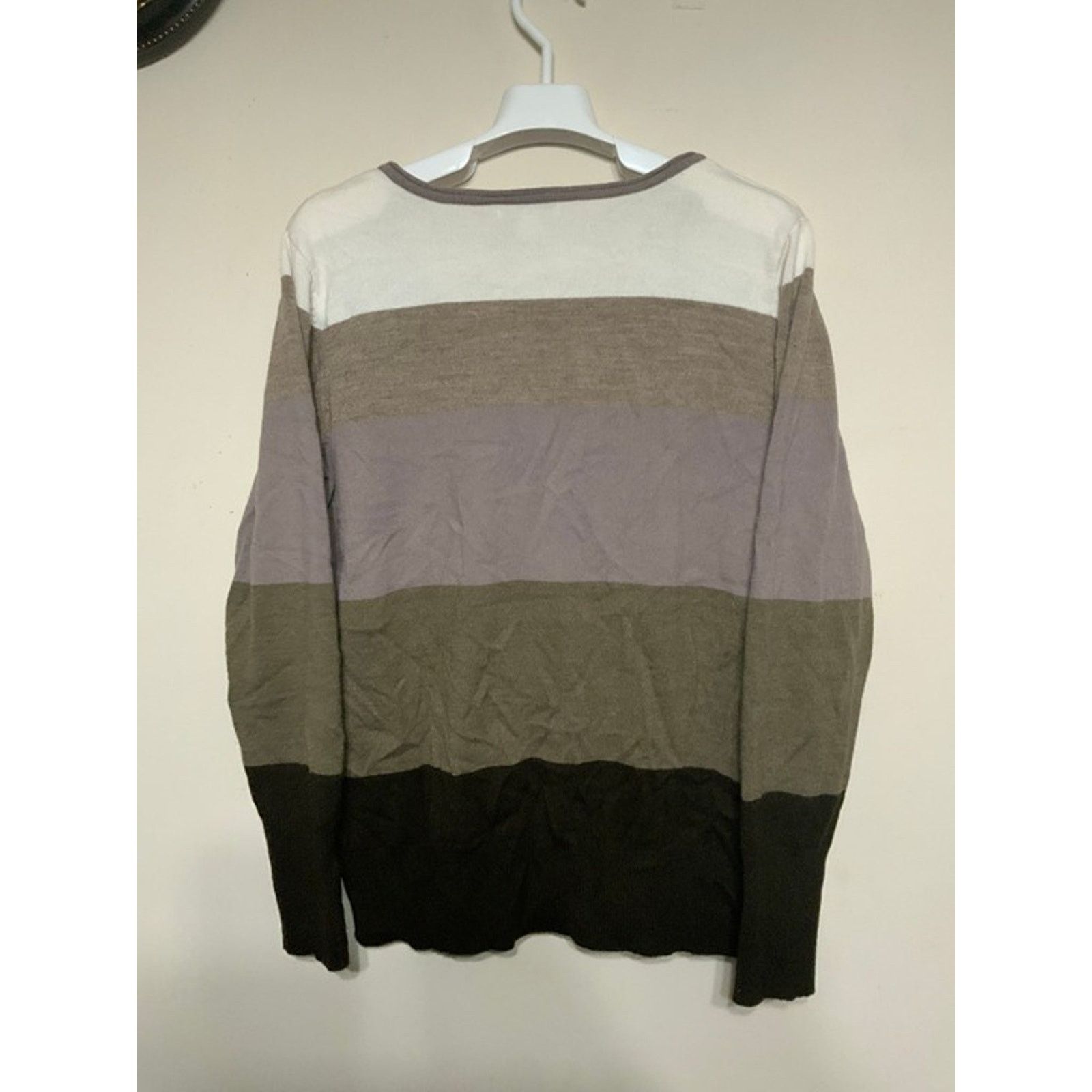 Other NY&Co Beige Brown Colorblock V-neck Sweater Long Sleeves Size XL / US 12-14 / IT 48-50 - 2 Thumbnail