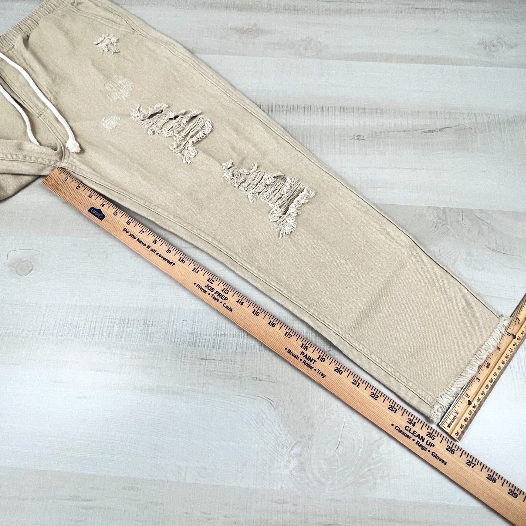 Vintage Mora Women's Distressed Denim Jeans Large Khaki Elastic Waist High Rise Size 36" / US 14 / IT 50 - 6 Thumbnail