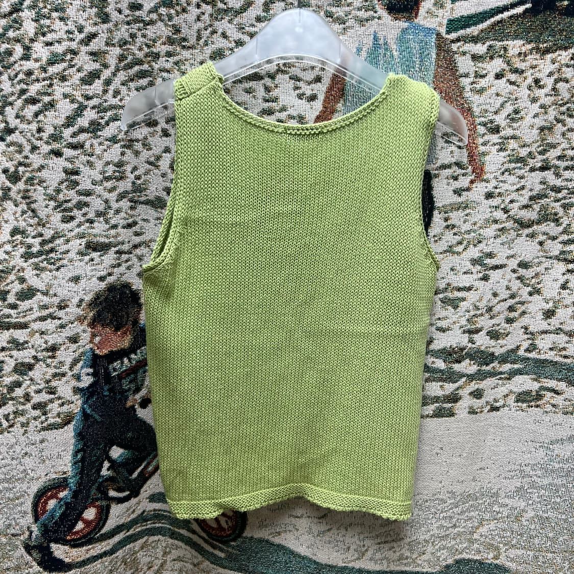 Japanese Brand Flower Knit Sleeveless Lime Size ONE SIZE - 3 Thumbnail