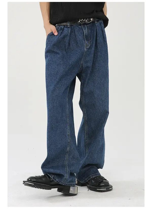 Japanese Brand Ishida x Hara Men's loose washed wide-leg straight jeans Size US 32 / EU 48 - 1 Thumbnail