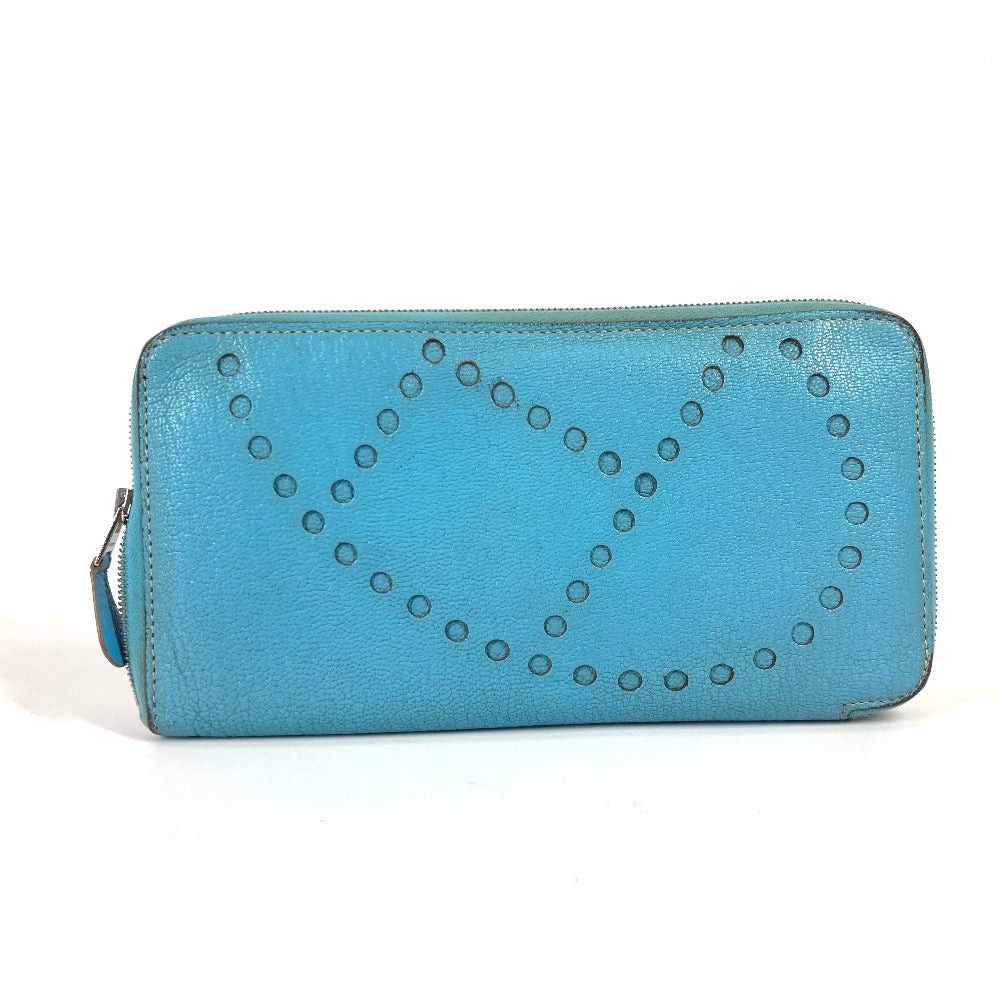 Hermes Hermes Long Wallet Evelyn Punched Logo Round Fastener Leather Women Blue-Gene Blue Size ONE SIZE - 1 Thumbnail