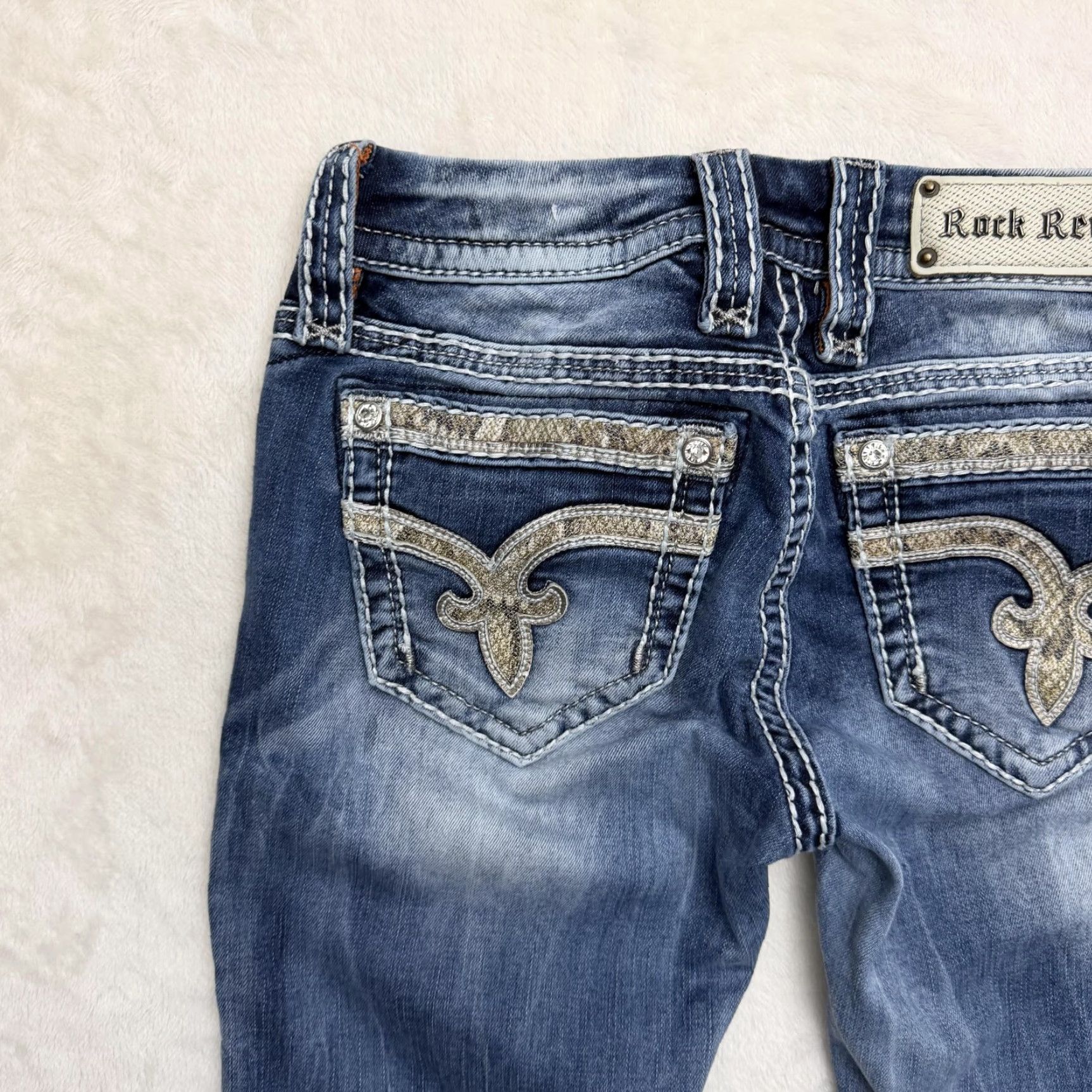 Vintage VINTAGE Rock Revival Nancy Jeans Womens 26x30 Blue Straight Distressed Embellished Denim Size 42" / US 20 - 5 Thumbnail