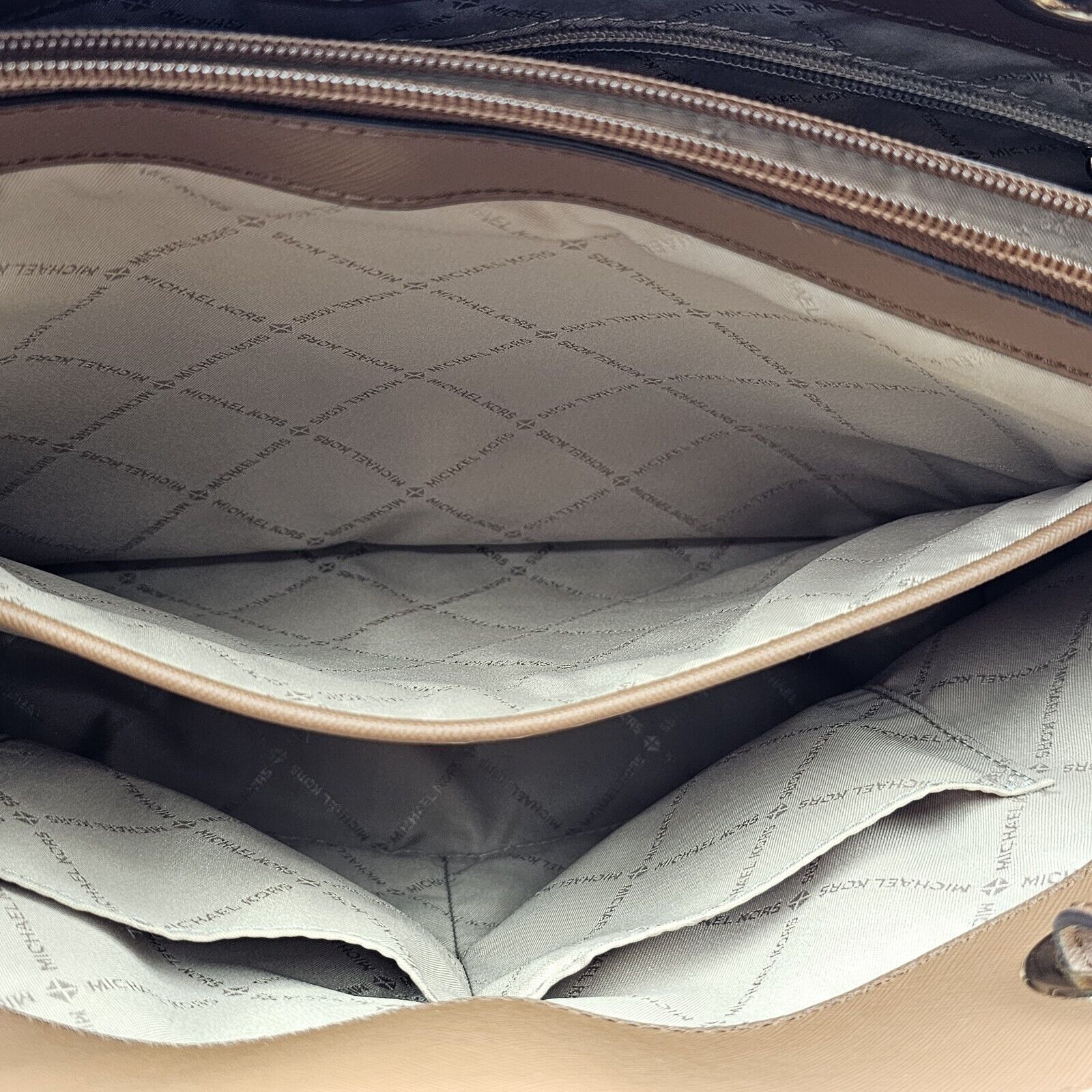 Michael Kors Michael Kors Walsh MK Logo Handbag Tote Purse Brown Tan Gold Size ONE SIZE - 17 Thumbnail