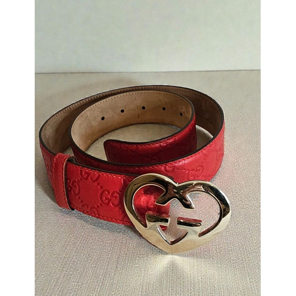 Gucci Gucci Red Guccissima Leather Heart Buckle Belt Size ONE SIZE - 1 Thumbnail