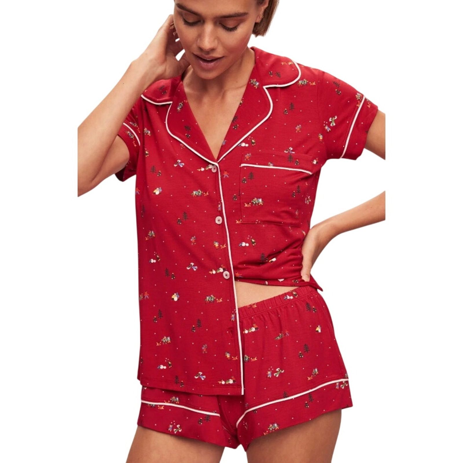 Eberjey Eberjey Women Red Christmas Shortie Short Pajamas Set Size S Size ONE SIZE - 4 Thumbnail