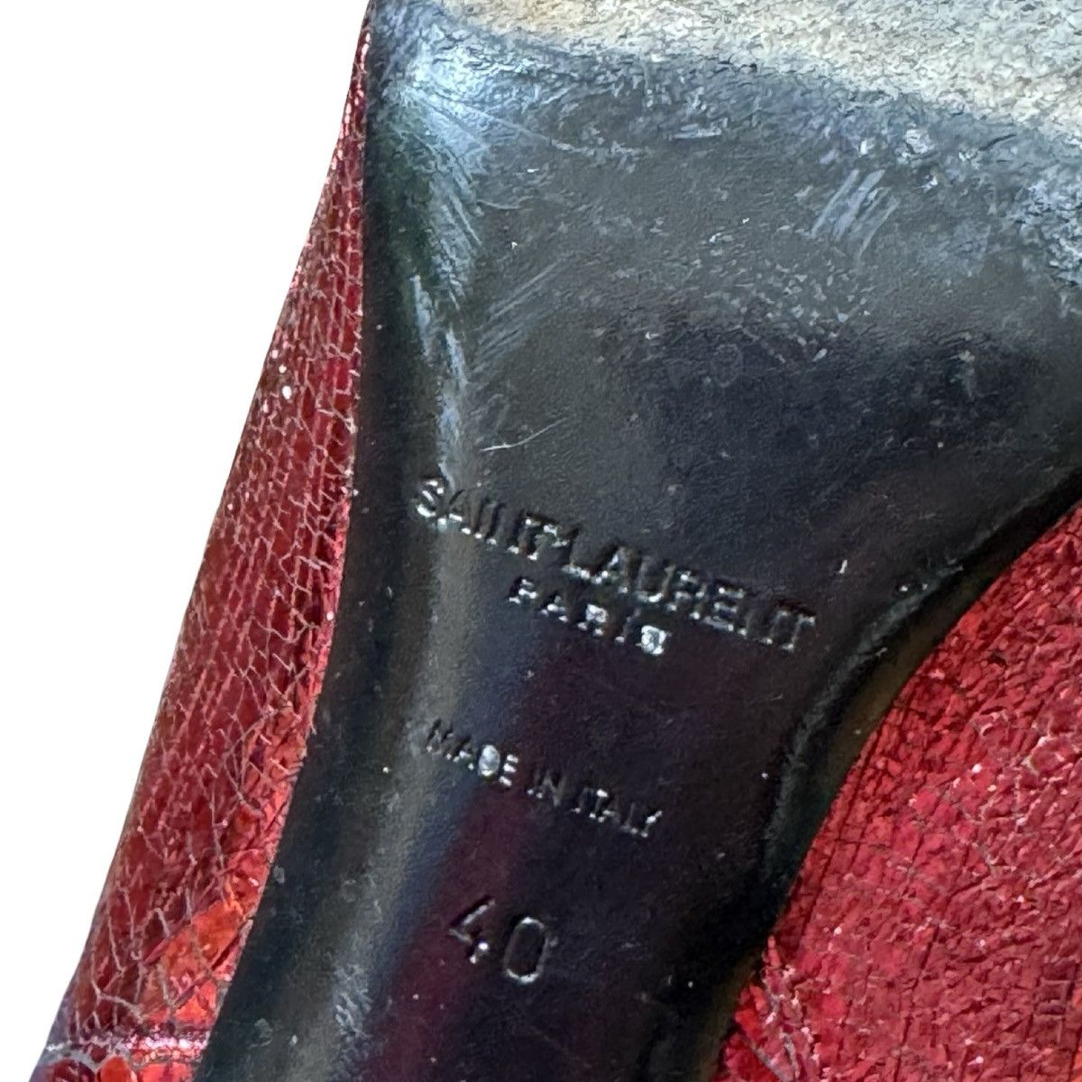 Saint Laurent Paris × Yves Saint Laurent Saint Laurent Paris Lou Crackled Red Metallic Leather Bootie Size US 10 / IT 40 - 7 Thumbnail