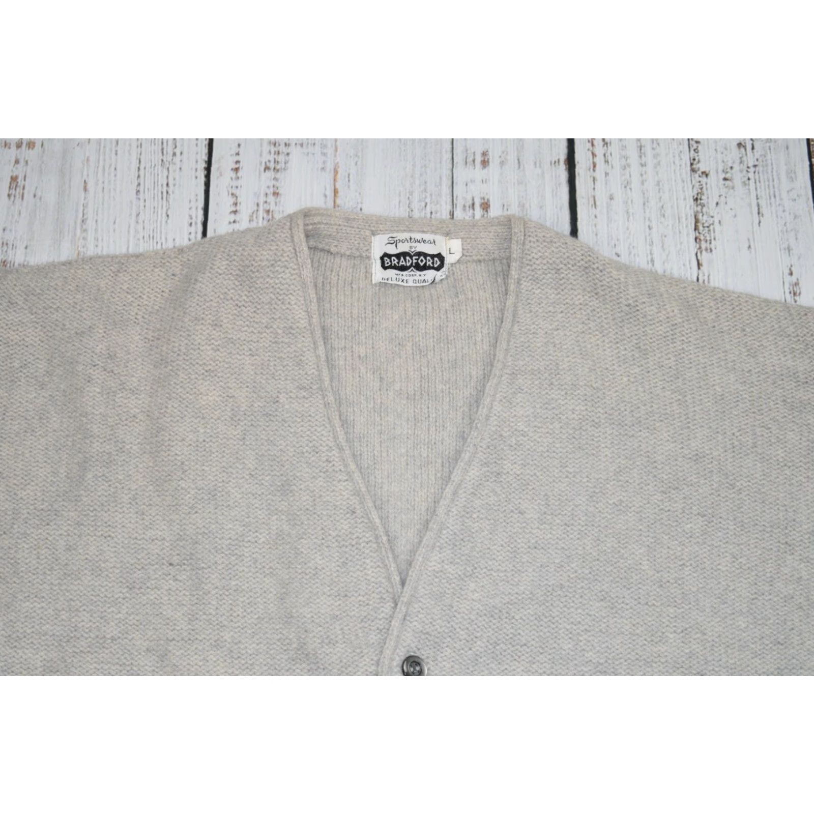 VINTAGE Bradford MFG 1950s Heather Grey Wool Knit Cardigan Men Large Casual