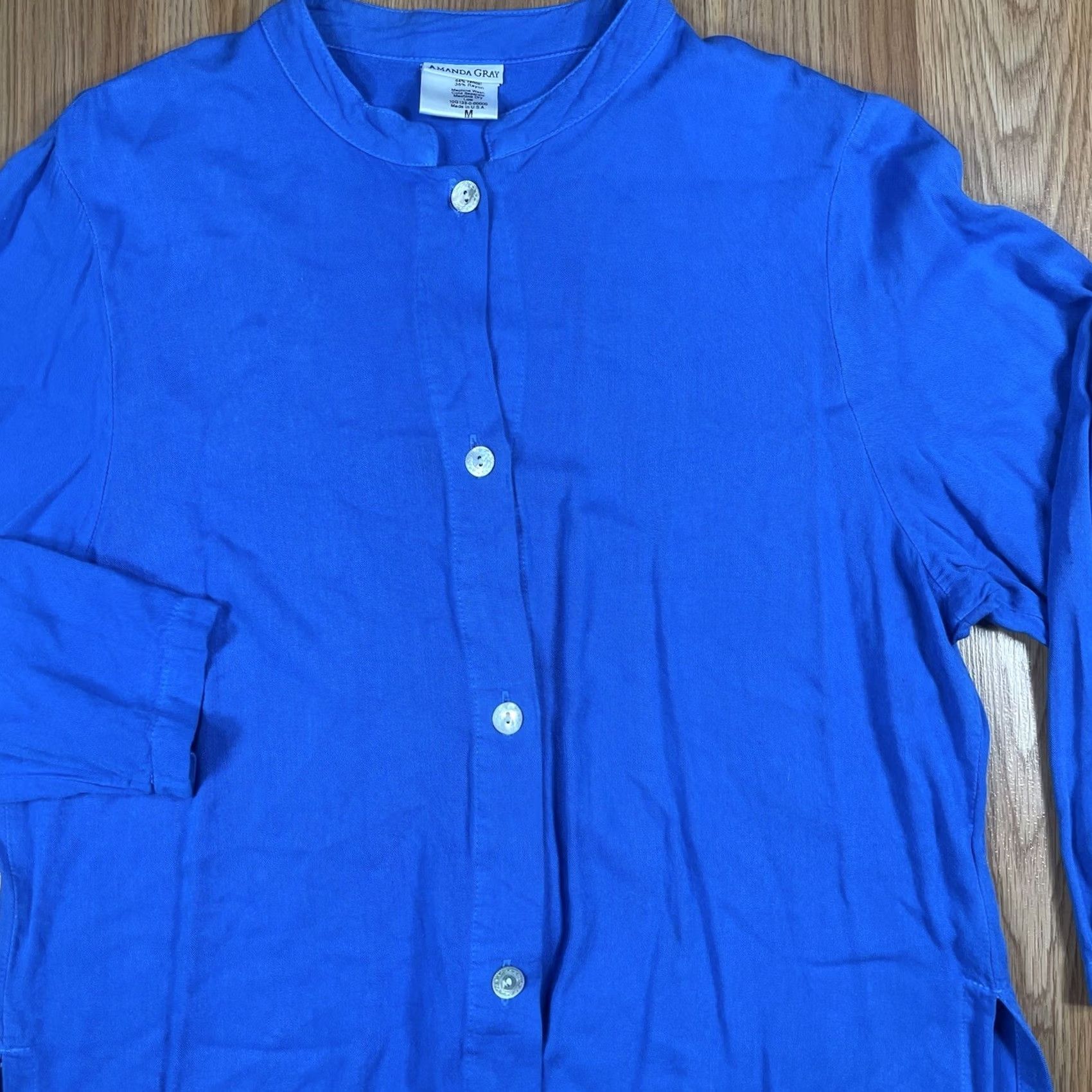 Vintage Amanda Gray Blouse Womens M Medium Blue Button Up Long Sleeve Shirt Size M / US 6-8 / IT 42-44 - 2 Thumbnail
