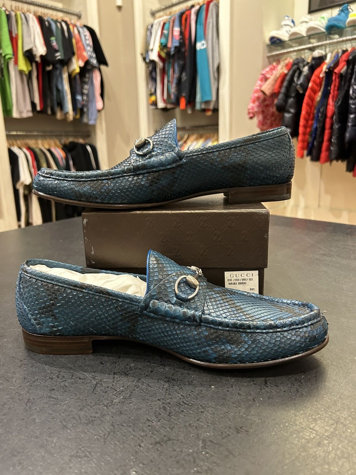 Gucci Gucci Horsebit Snakeskin Loafers - Blue Size US 11.5 / EU 44-45 - 2 Thumbnail