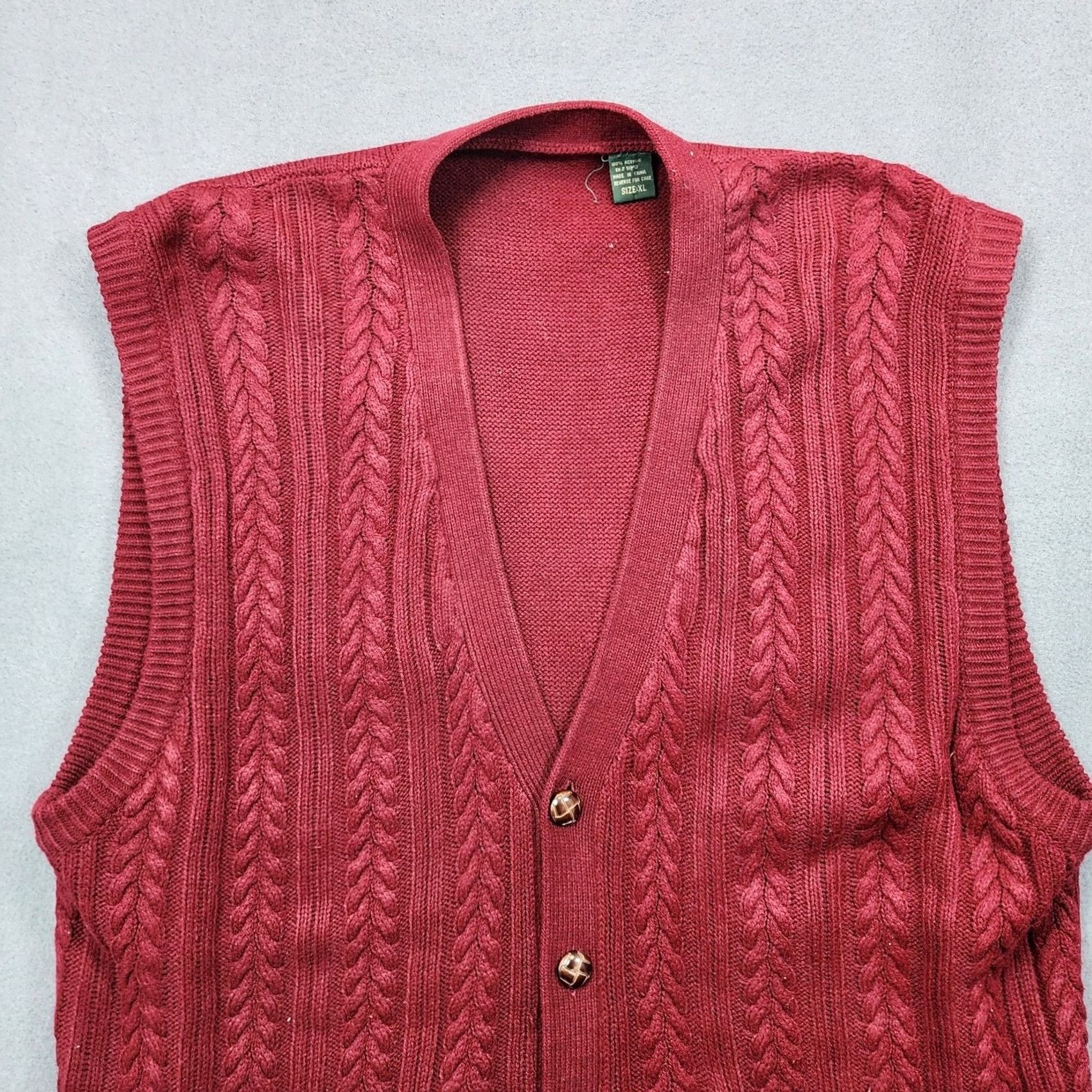 Vintage VINTAGE Mens Cable Knit Sweater Vest XL Burgundy Sleeveless Cardigan Pockets Preppy Cable-Knit V-Neck Mens 90s Preppy Style Size US XL / EU 56 / 4 - 7 Thumbnail