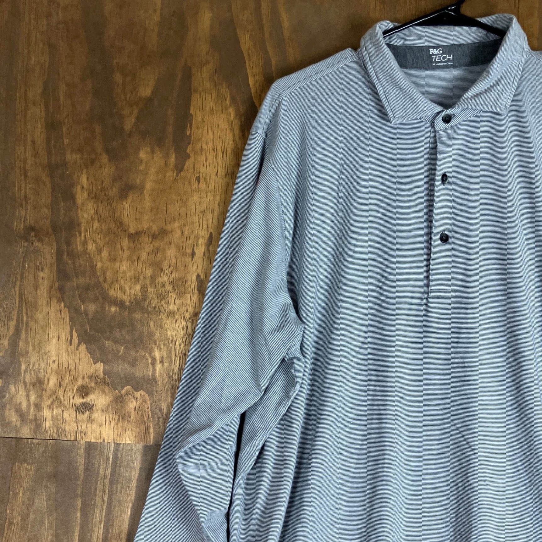 Vintage F & G Tech Mens Shirt Gray White Striped Collared Long Sleeve Henley Stretch XL Shirt Mens Gray White Striped Henley XL Size US XL / EU 56 / 4 - 4 Thumbnail