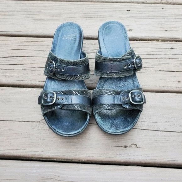 Dansko Dansko Jessie Black Lizard Leather 2 Strap Buckle Sandals Size US 7.5 / IT 37.5 - 5 Thumbnail