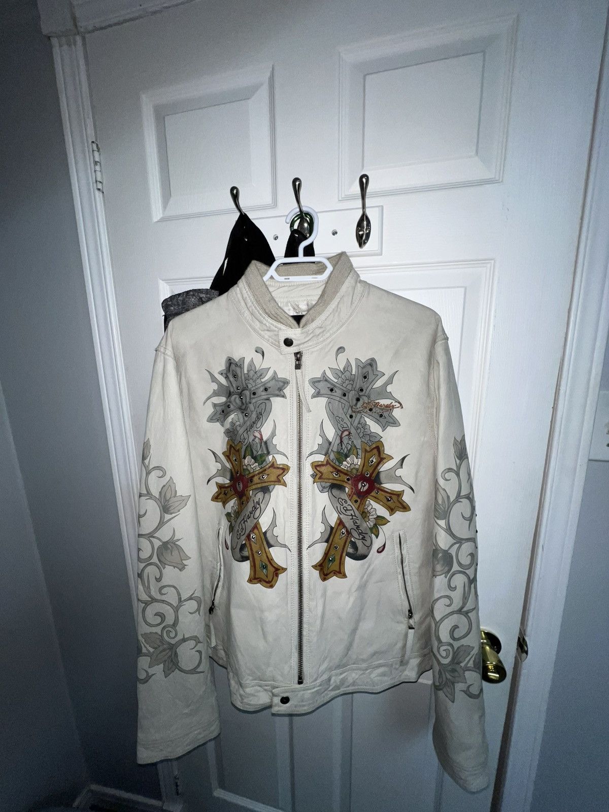Christian Audigier × Ed Hardy Ed Hardy x Christine Audigier Leather Jacket Off White Size US XL / EU 56 / 4 - 2 Thumbnail