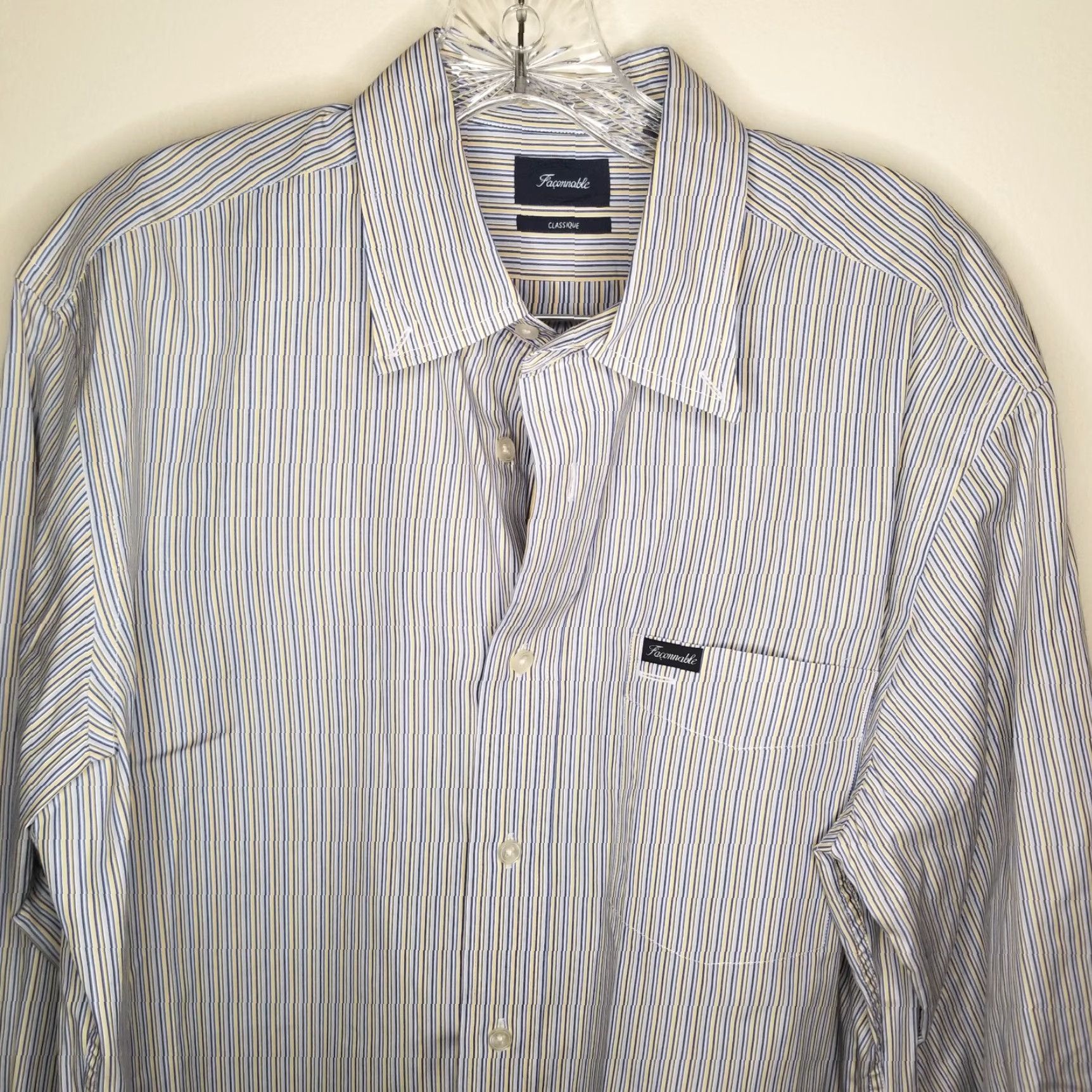 Faconnable VINTAGE Faconnable Shirt Mens Long Sleeve Button-Up Size M Blue Yellow Pin Stripe Master Brand "Faconnable" 90s Mens Shirt Size US M / EU 48-50 / 2 - 2 Thumbnail
